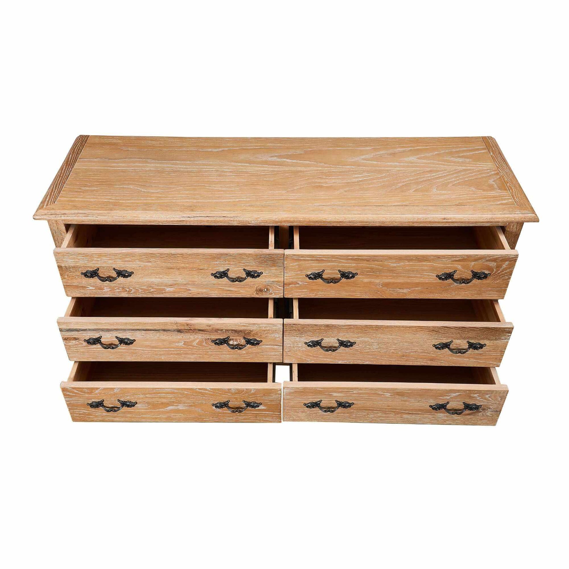 Bali Oak Dresser 6 Drawer Chest
