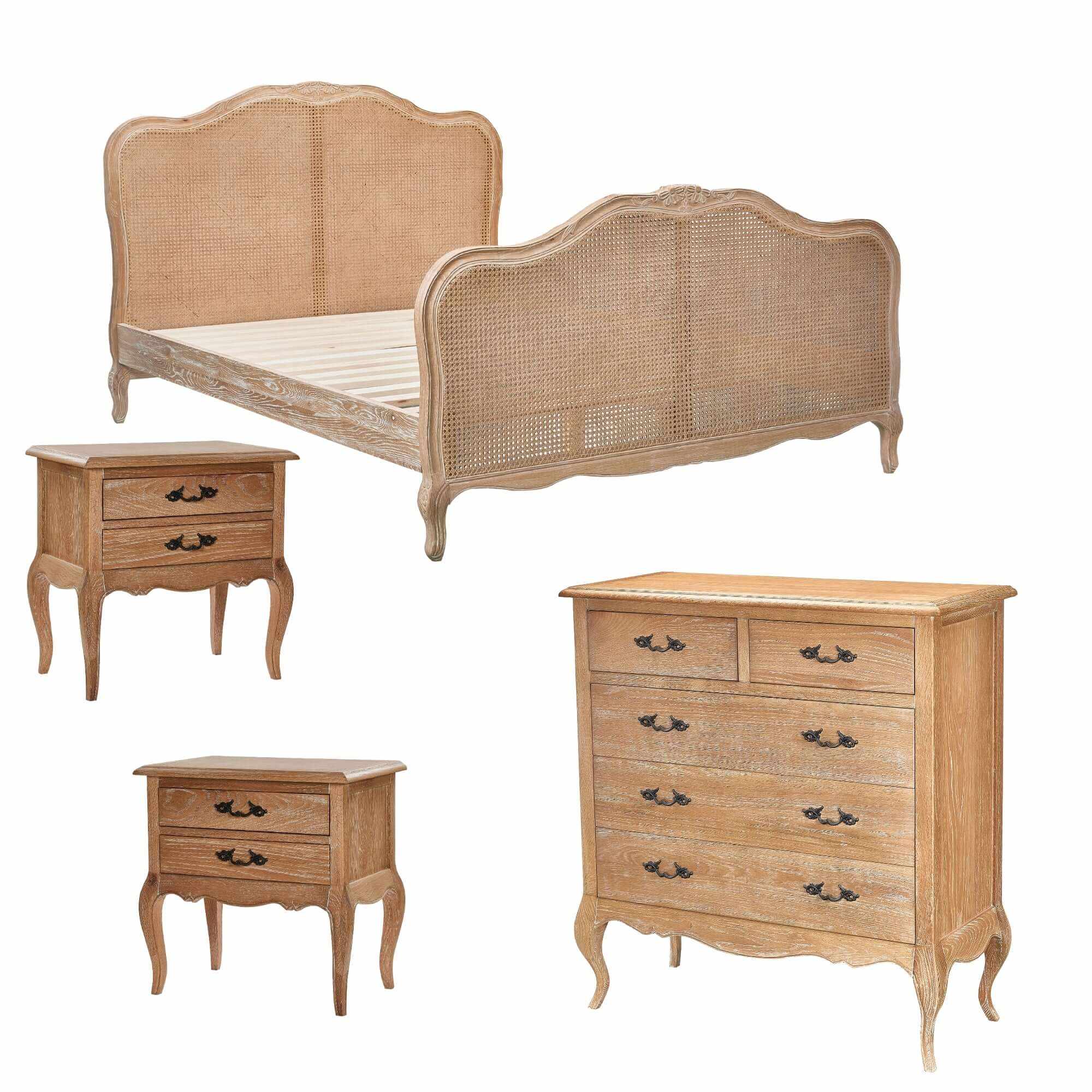 Bali 4pc Rattan Queen Bedroom Furniture Package - Oak