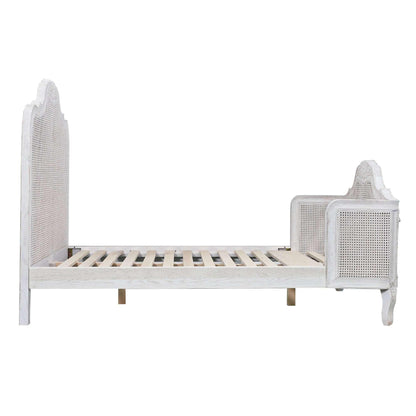 Alice Rattan Queen Size Bed Frame - Distressed White