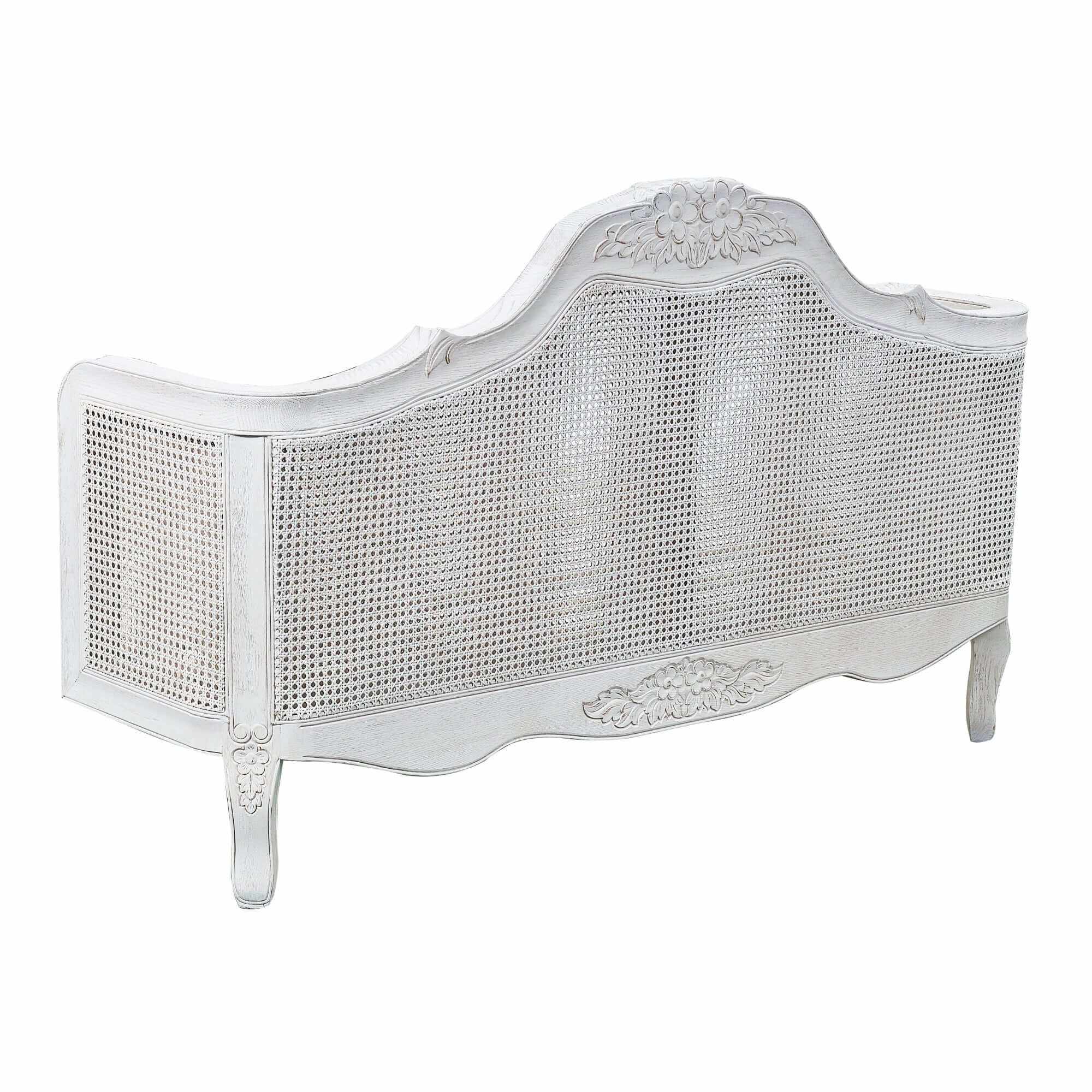 Alice Rattan Queen Size Bed Frame - Distressed White