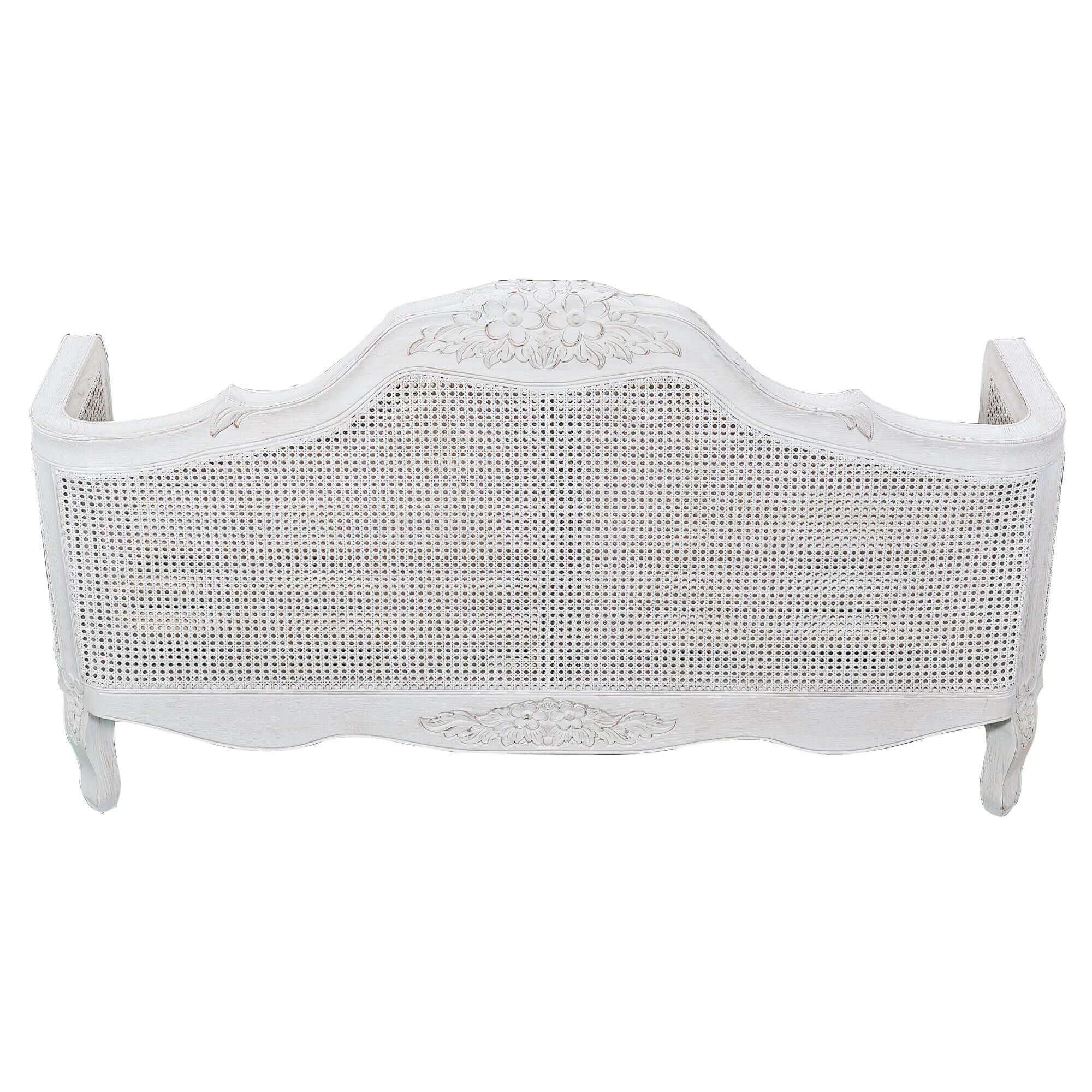 Alice Rattan Queen Size Bed Frame - Distressed White