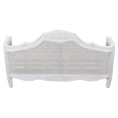 Alice Rattan Queen Size Bed Frame - Distressed White