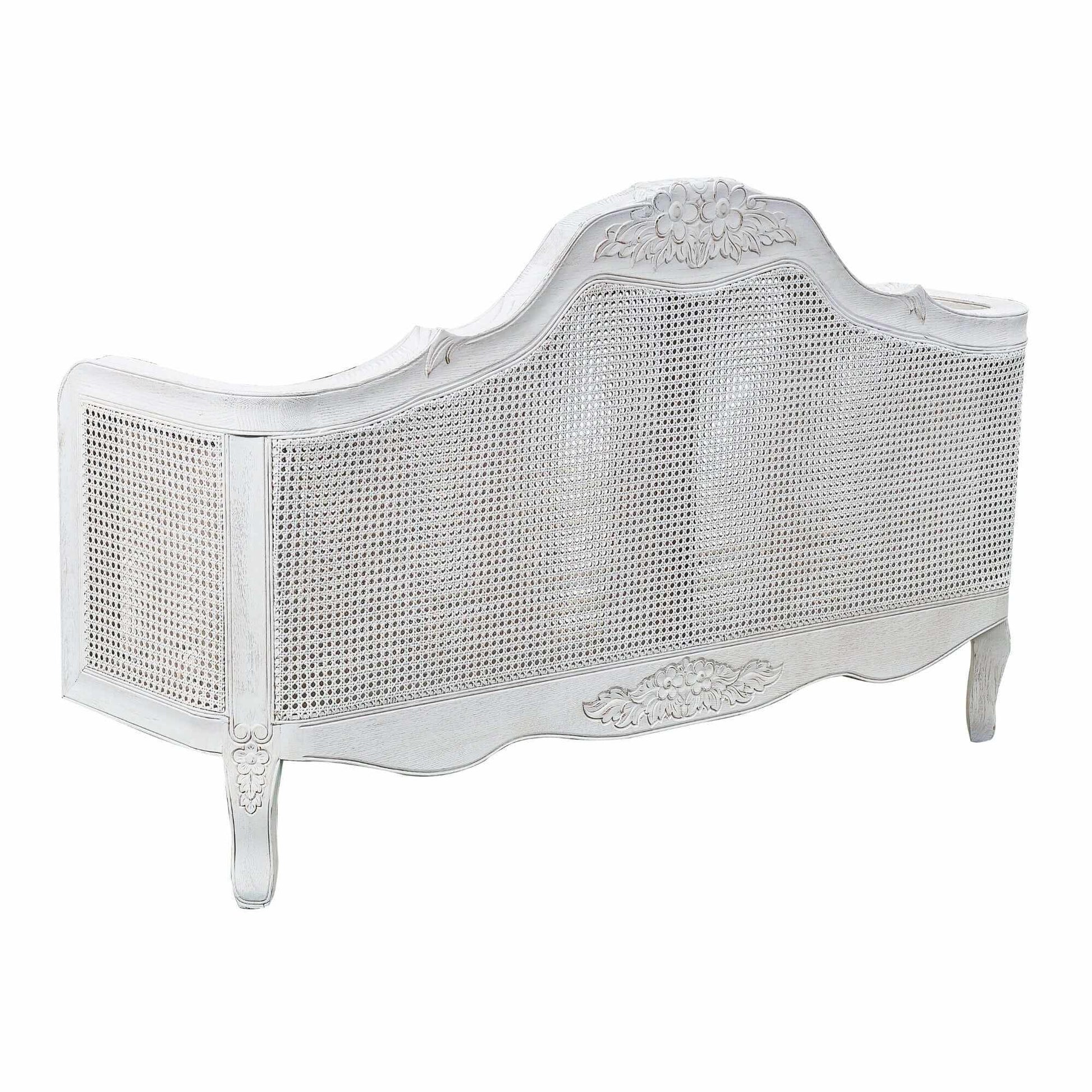 Alice Distressed White King Bed Frame Natural Rattan