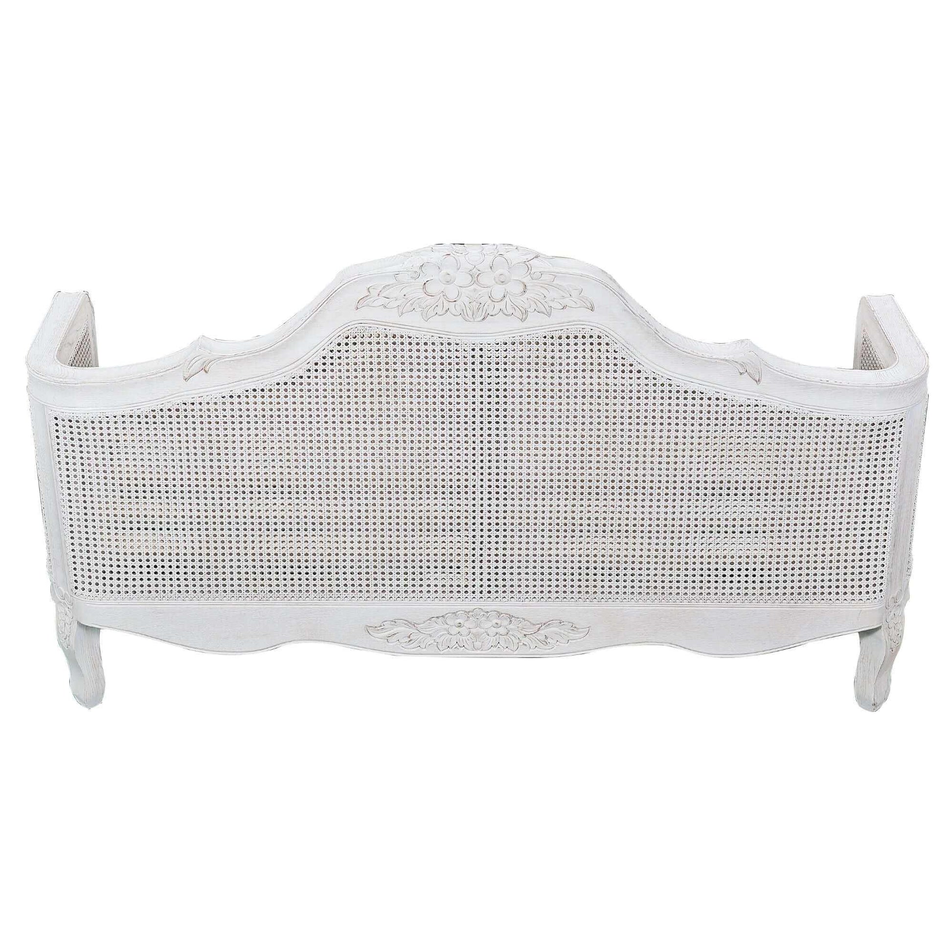 Alice Distressed White King Bed Frame Natural Rattan