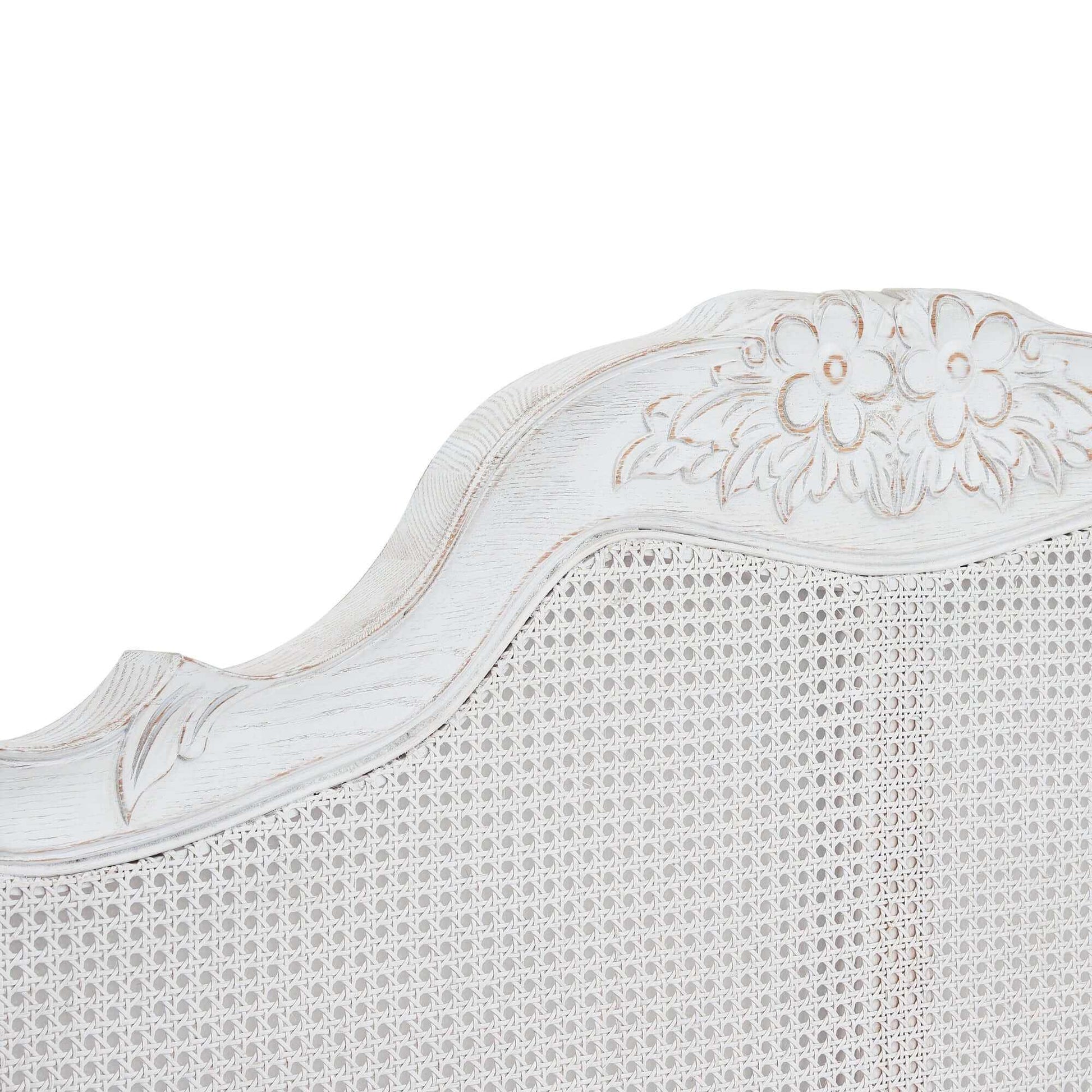 Alice Distressed White King Bed Frame Natural Rattan