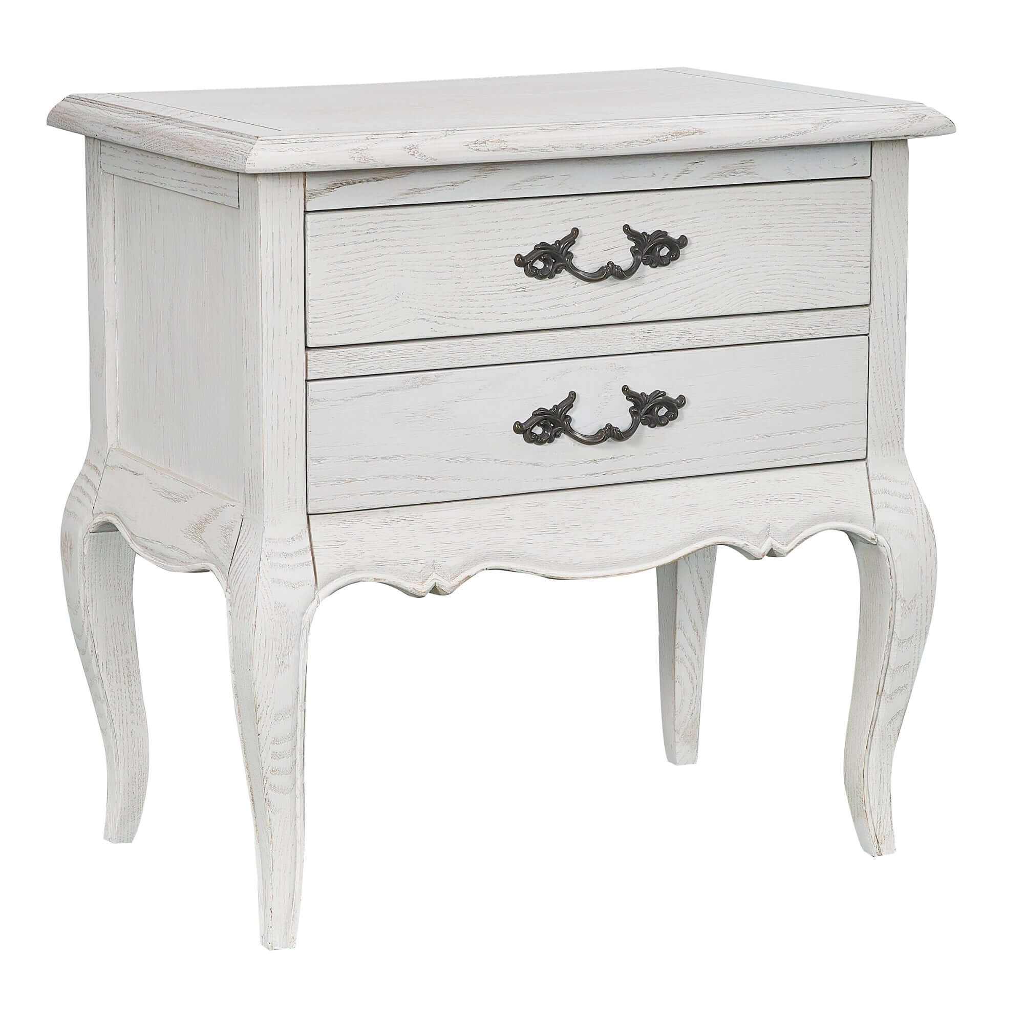 Alice Distressed White 2 Drawer Bedside Table Storage Cabinet