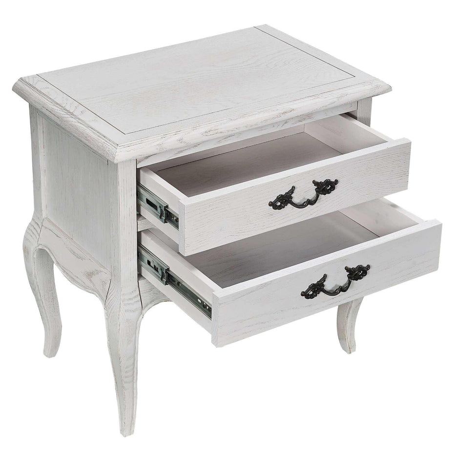 white 2 drawer bedside table