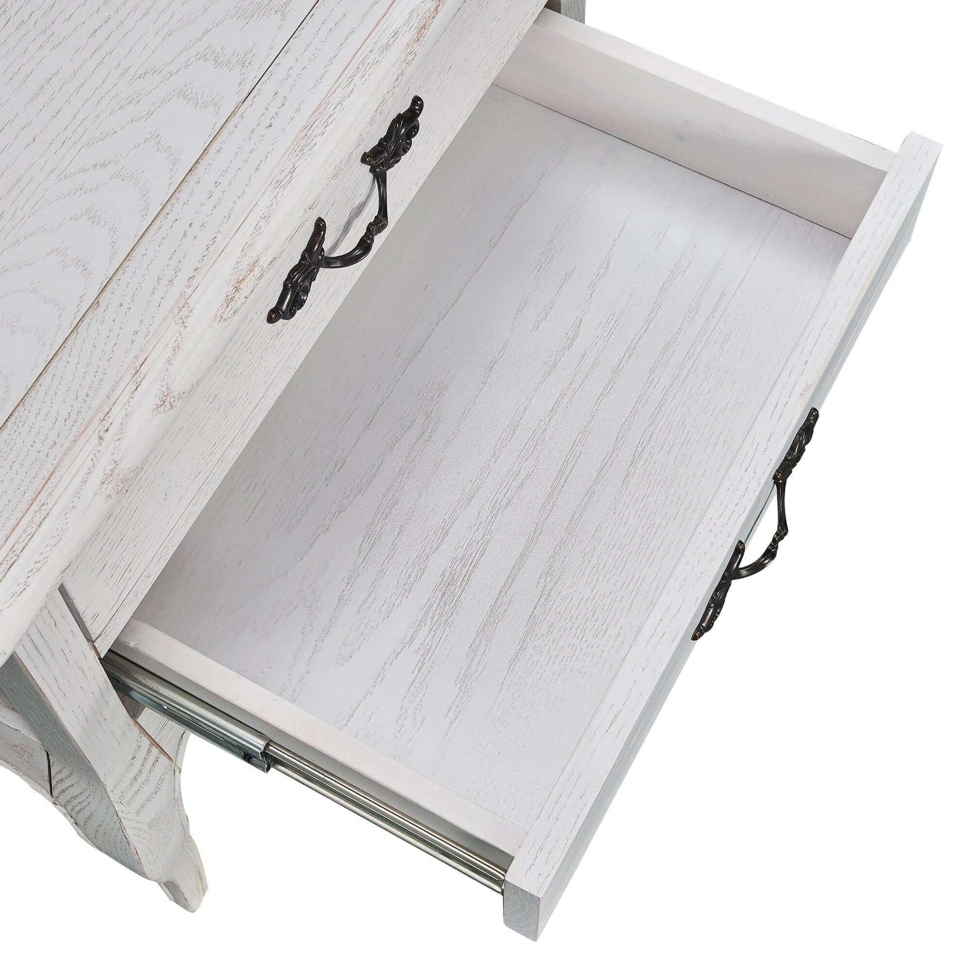 Alice Distressed White 2 Drawer Bedside Table Storage Cabinet