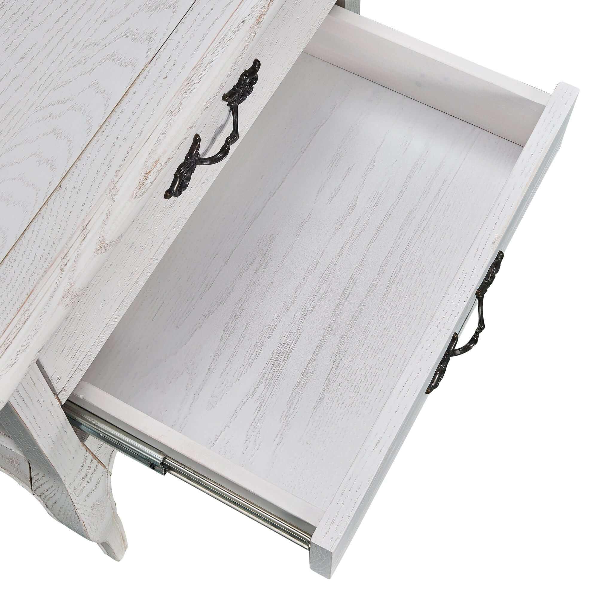 Alice Distressed White 2 Drawer Bedside Table Storage Cabinet
