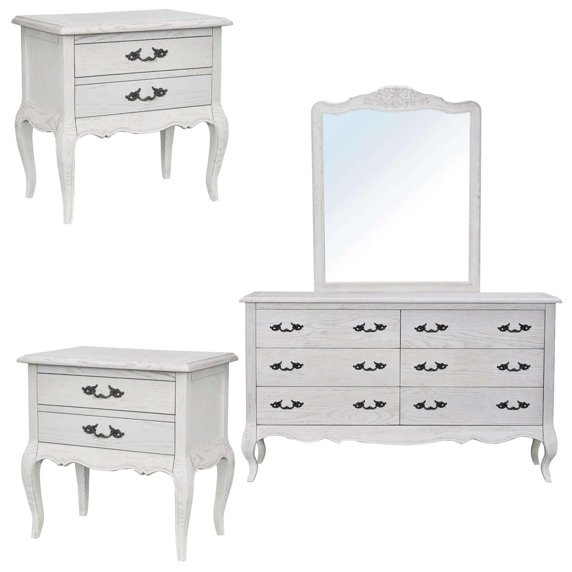 Alice 4pc Mirror Dresser And Bedside White
