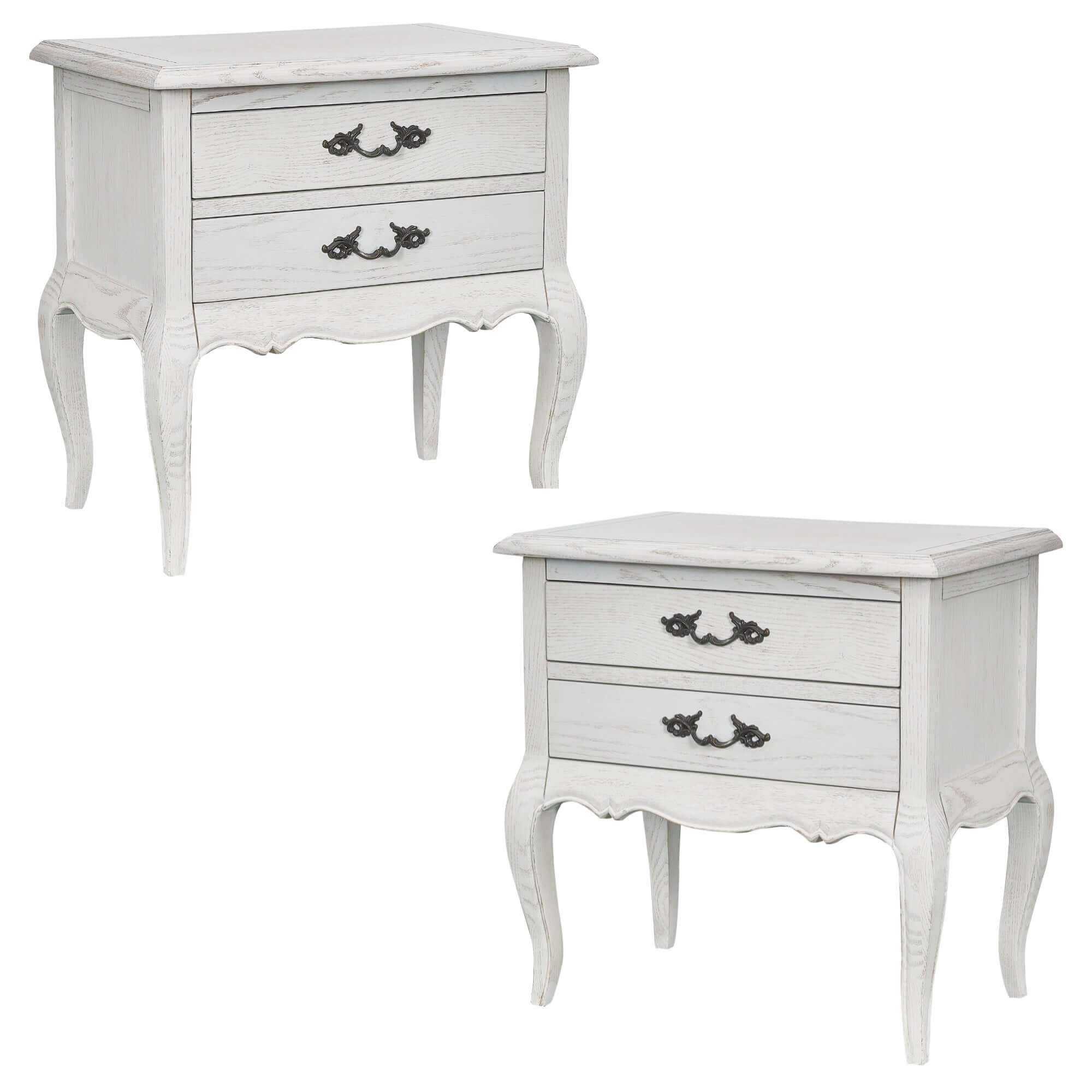 Alice 2pc Set Antique White Bedside Cabinet