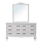 Alice Mirrored Dresser 6 Drawers Chest - Distressed White