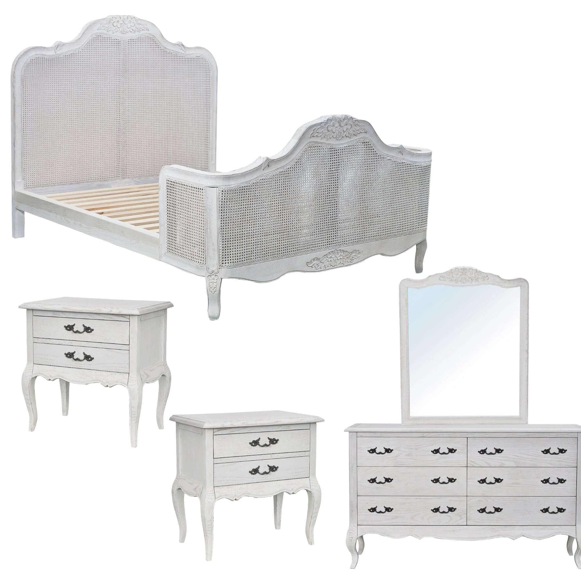 Alice 5pc Rattan Bedroom Furniture Package King Bed Suite White