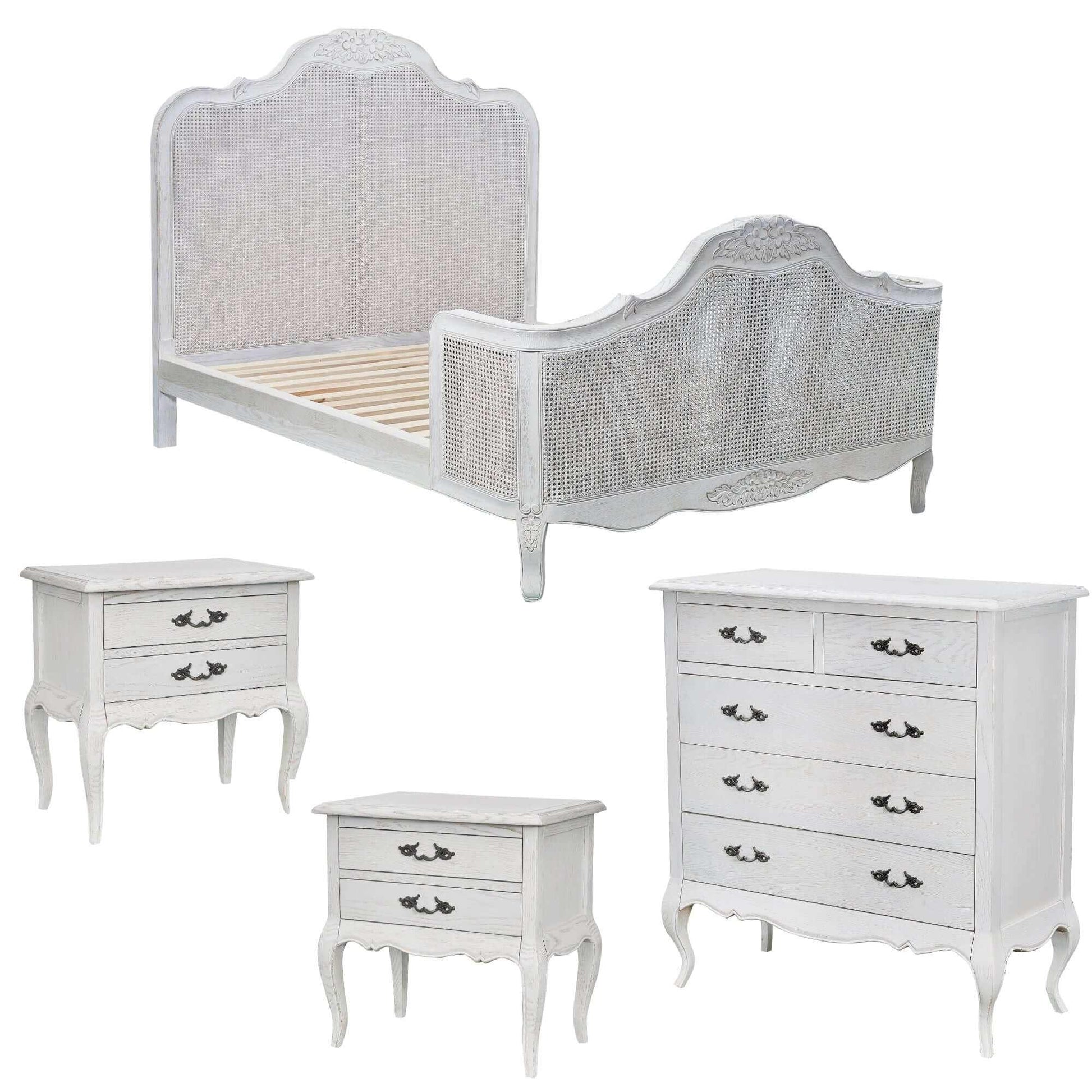 Alice 4pc Rattan White Bedroom Furniture Set King