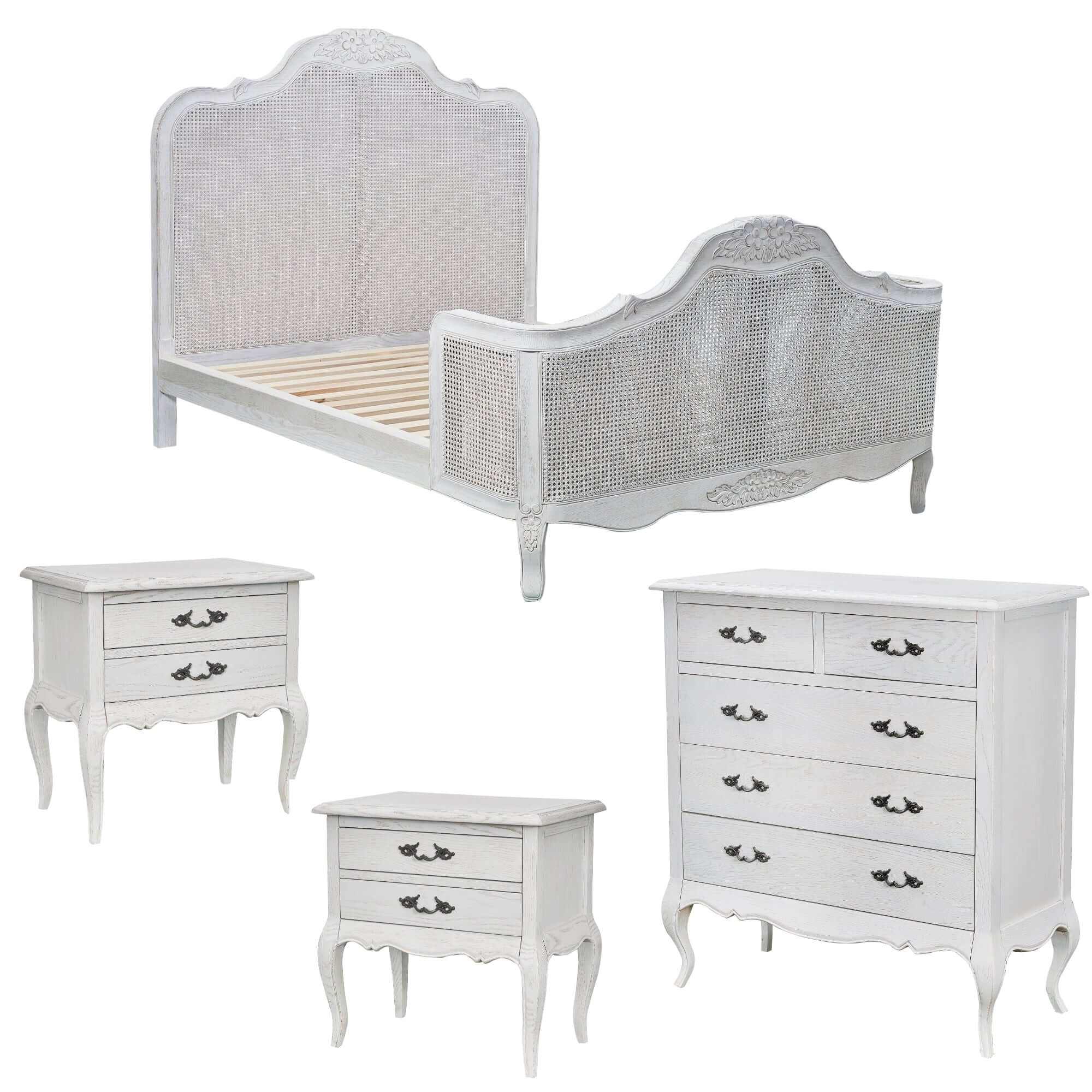 Alice 4pc Rattan White Bedroom Furniture Set King