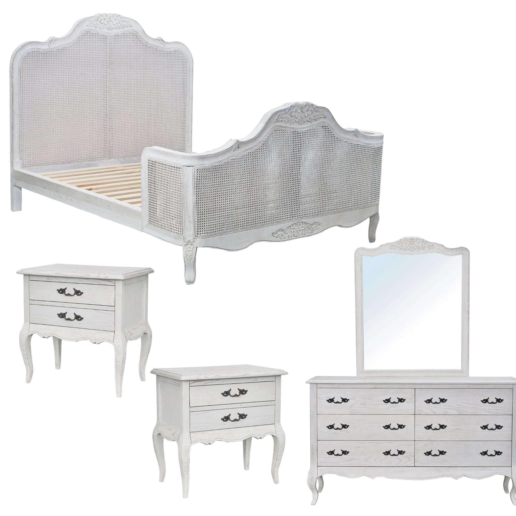 Alice 5pc Rattan Furniture Package White Queen Bedroom Set