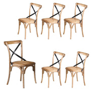 Woodland 6pc Set Dining Chair X-Back Birch Timber Wood Woven Seat Natu
