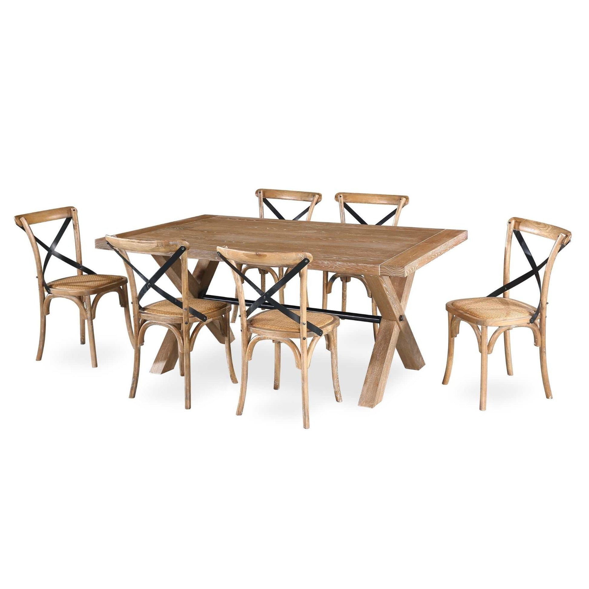 Woodland 6pc Set Dining Chair X-Back Birch Timber Wood Woven Seat Natu