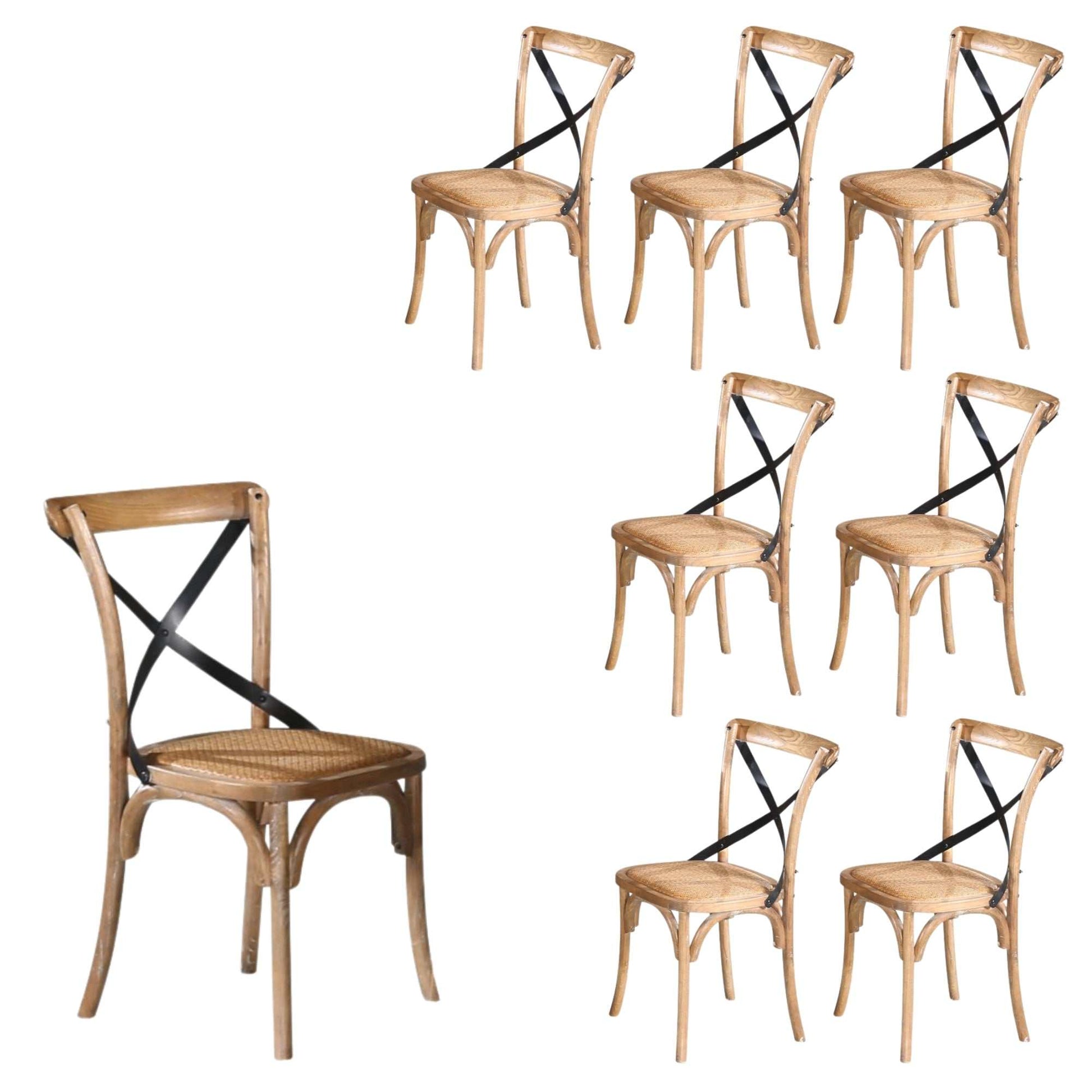 Woodland 8pc Set Dining Chair X-Back Birch Timber Wood Woven Seat Natu
