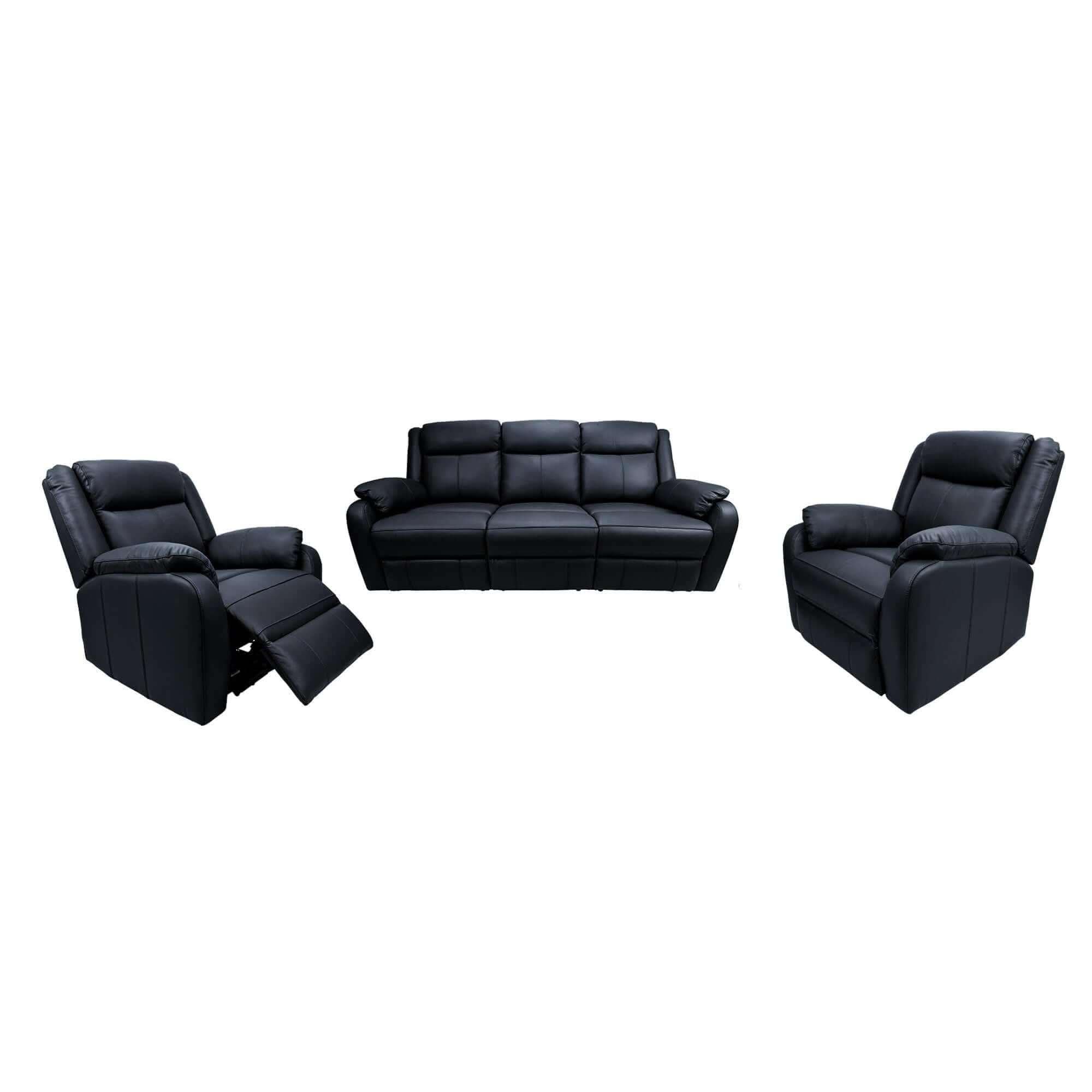Bella 3+1+1 Seater Genuine Leather Reclining Sofa - Black