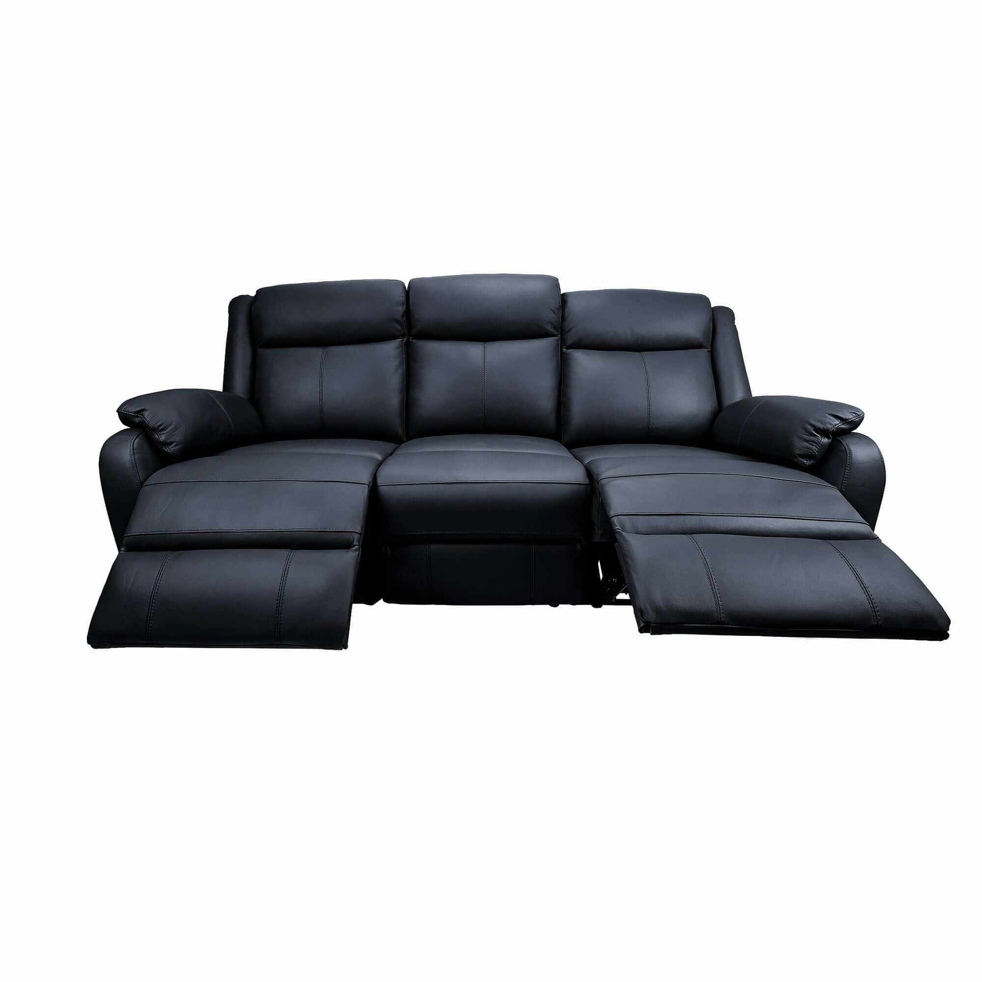Bella 3+1+1 Seater Genuine Leather Reclining Sofa - Black