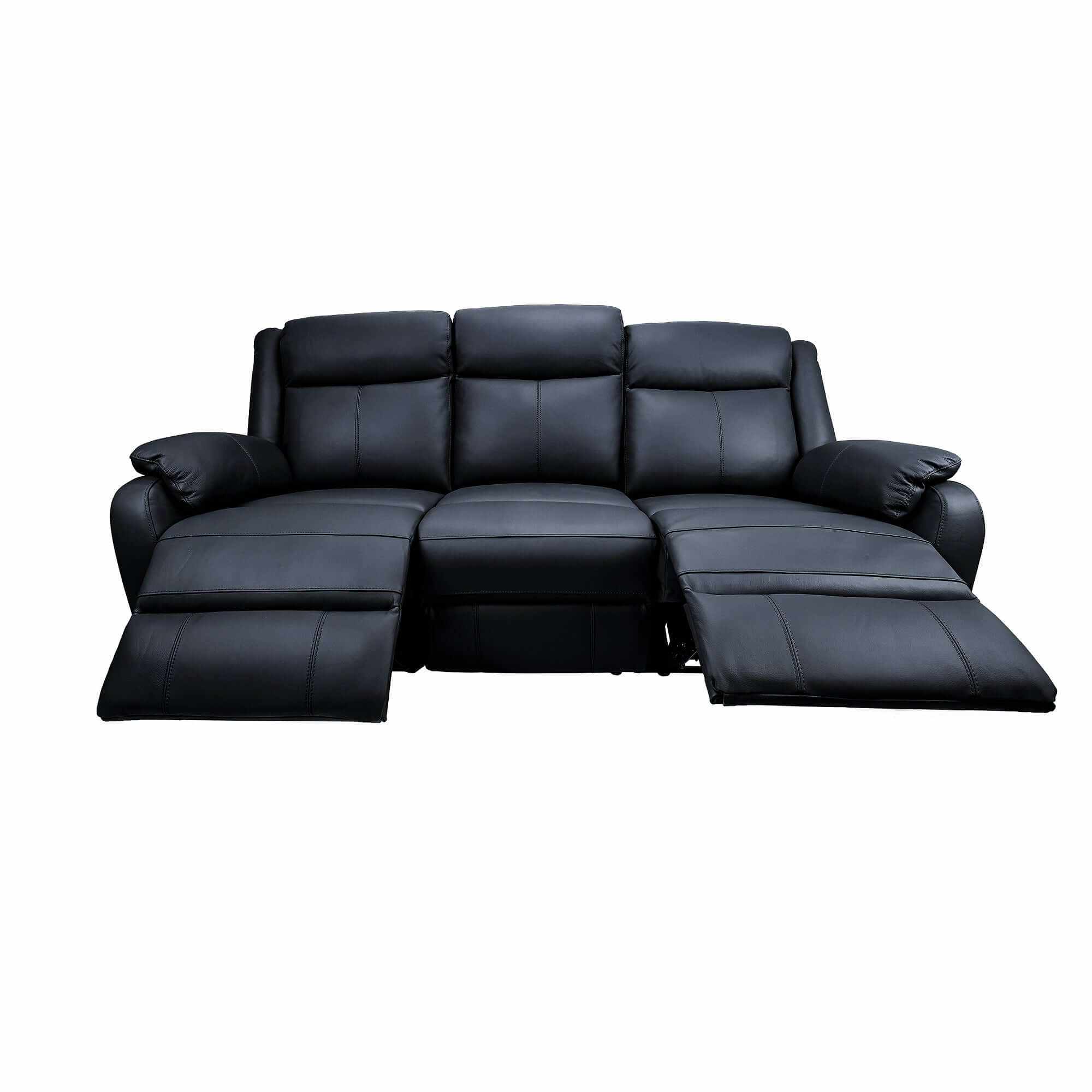 Bella 3+1+1 Seater Genuine Leather Reclining Sofa - Black