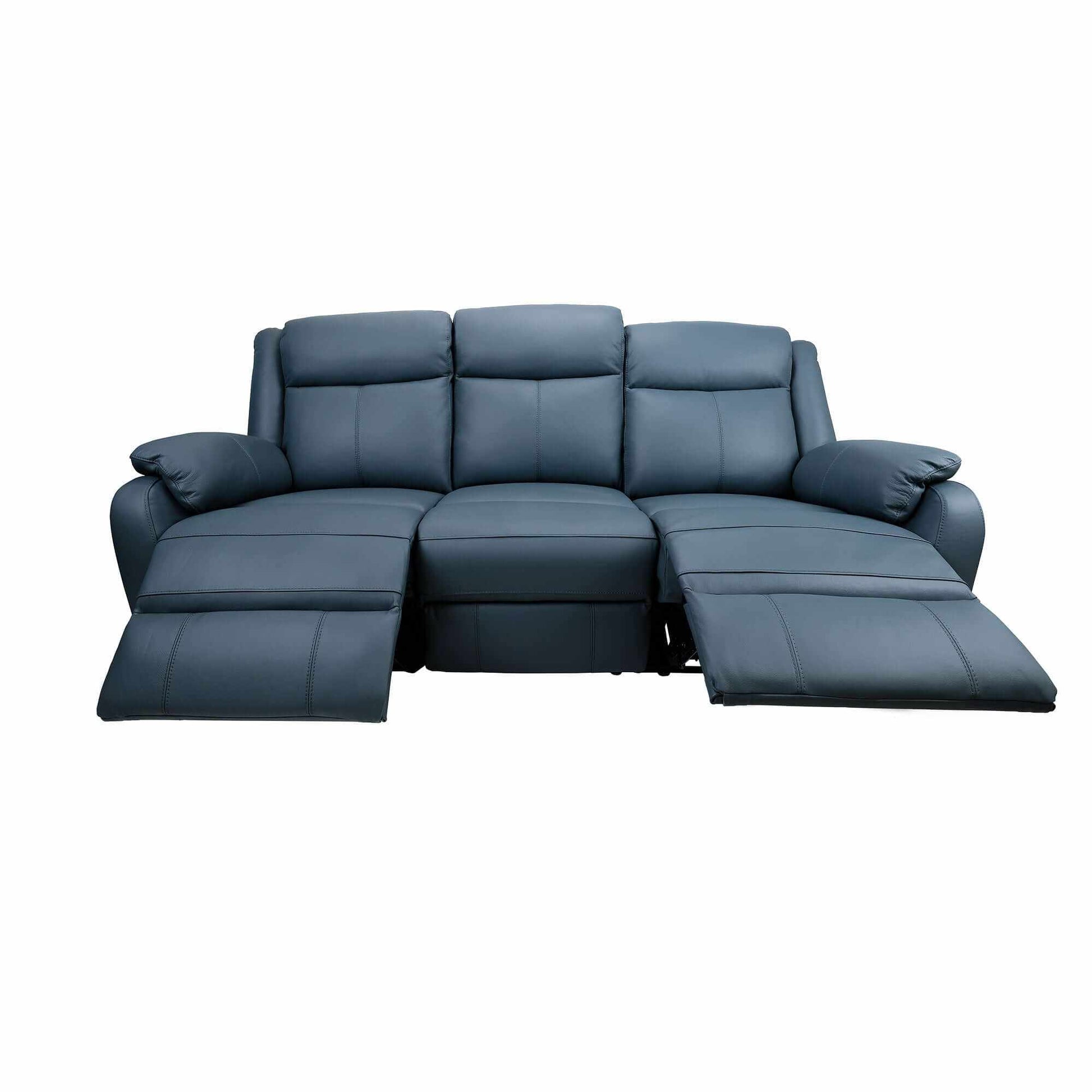 Bella 3+1+1 Seater Genuine Leather Recliner Upholstered Lounge - Blue