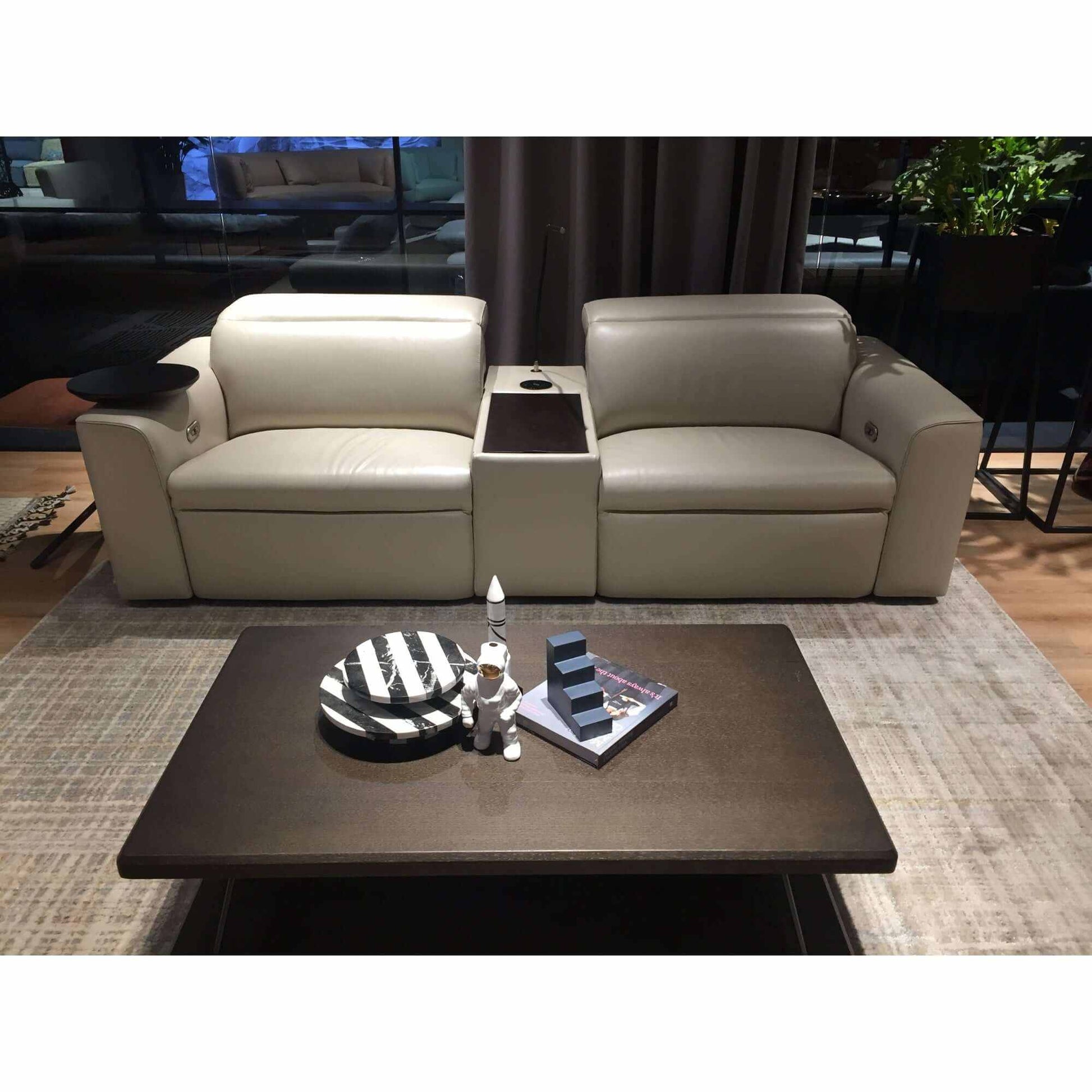 Hallie 2 Seater Leather Sofa Electric Powered Recliner Beige