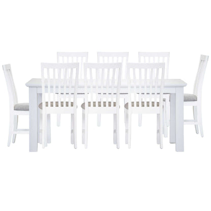 Laelia 9pc Dining Set 220cm Table 8 Chair Acacia Wood Coastal Furniture - White