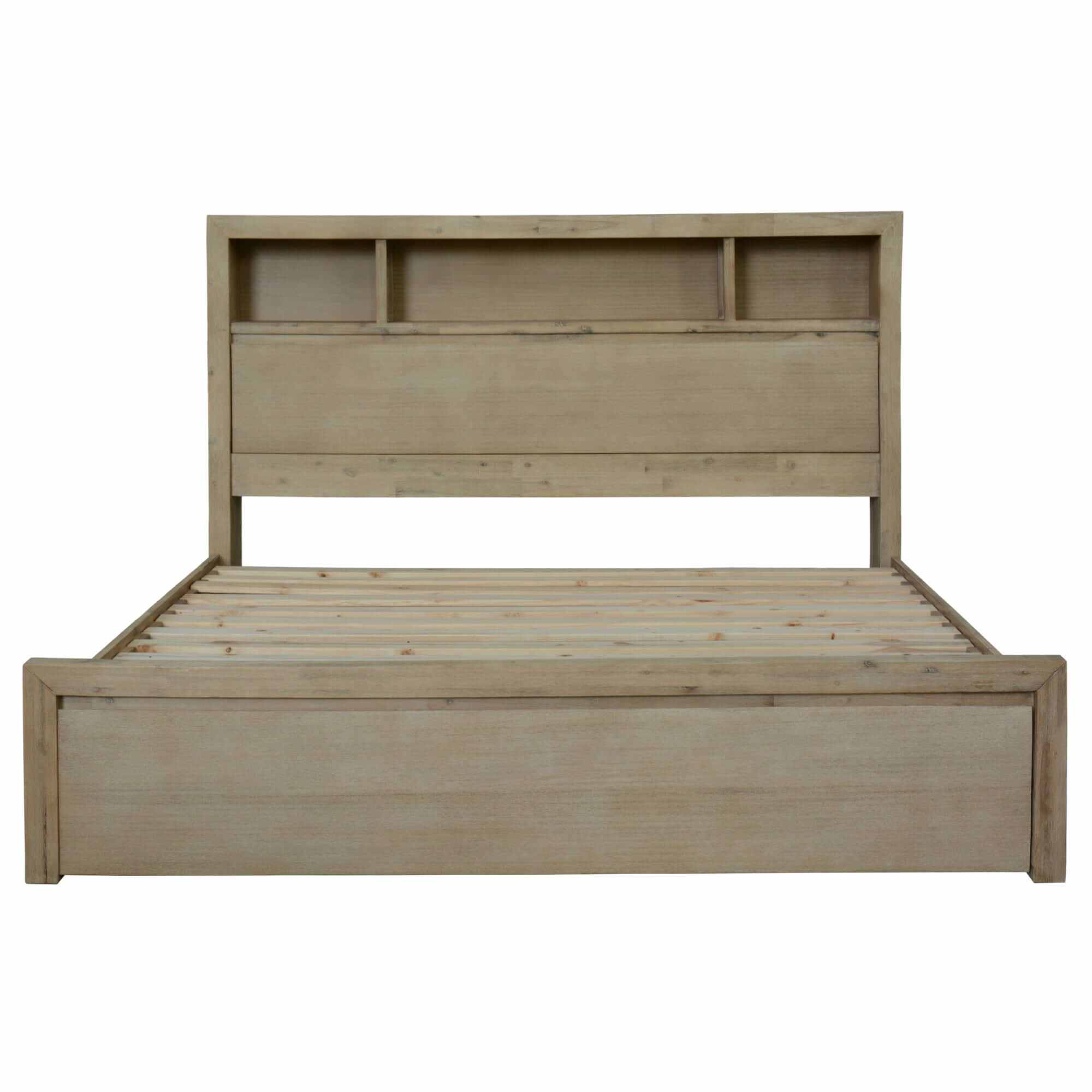 Brunet Wooden King Size Bed Frame With Storage Drawers - Brush Smoke