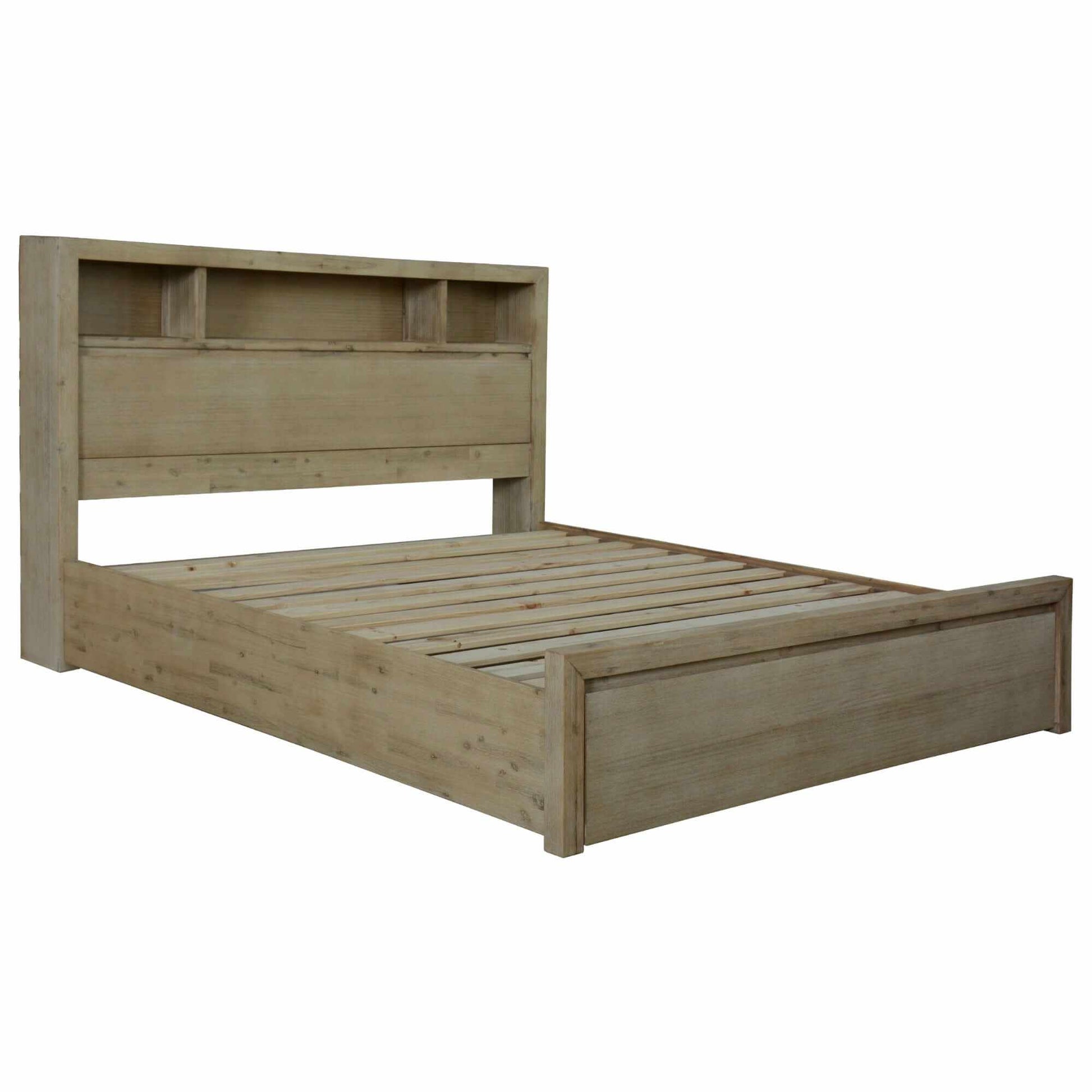 Brunet Wooden King Size Bed Frame With Storage Drawers - Brush Smoke