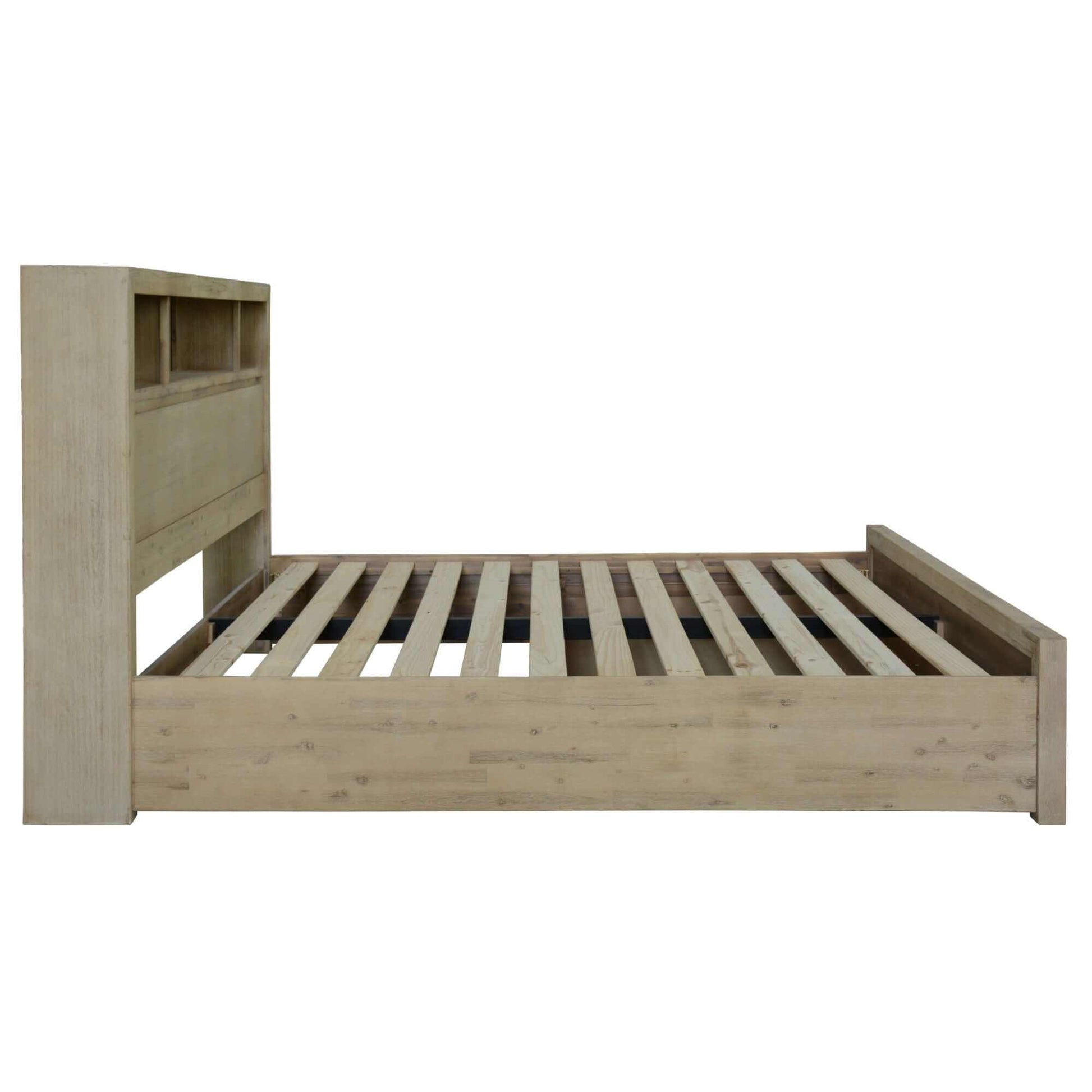 Brunet Wooden King Size Bed Frame With Storage Drawers - Brush Smoke