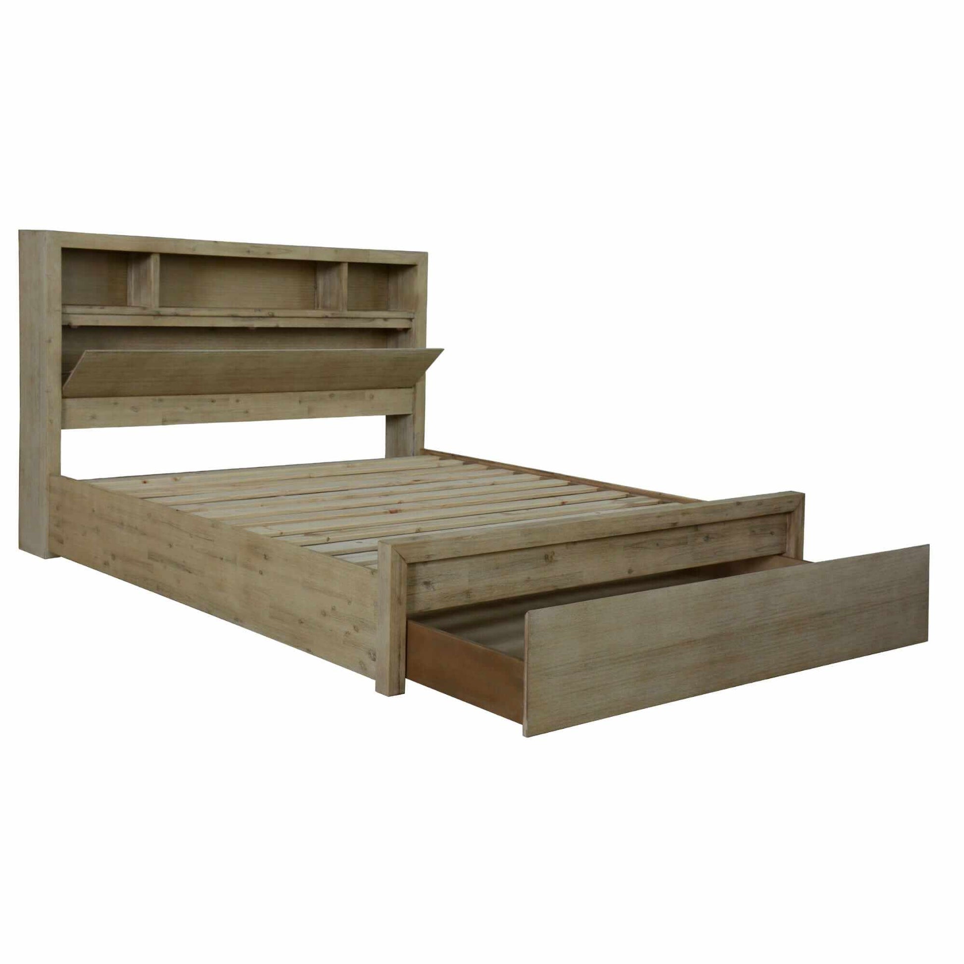 Brunet Wooden King Size Bed Frame With Storage Drawers - Brush Smoke