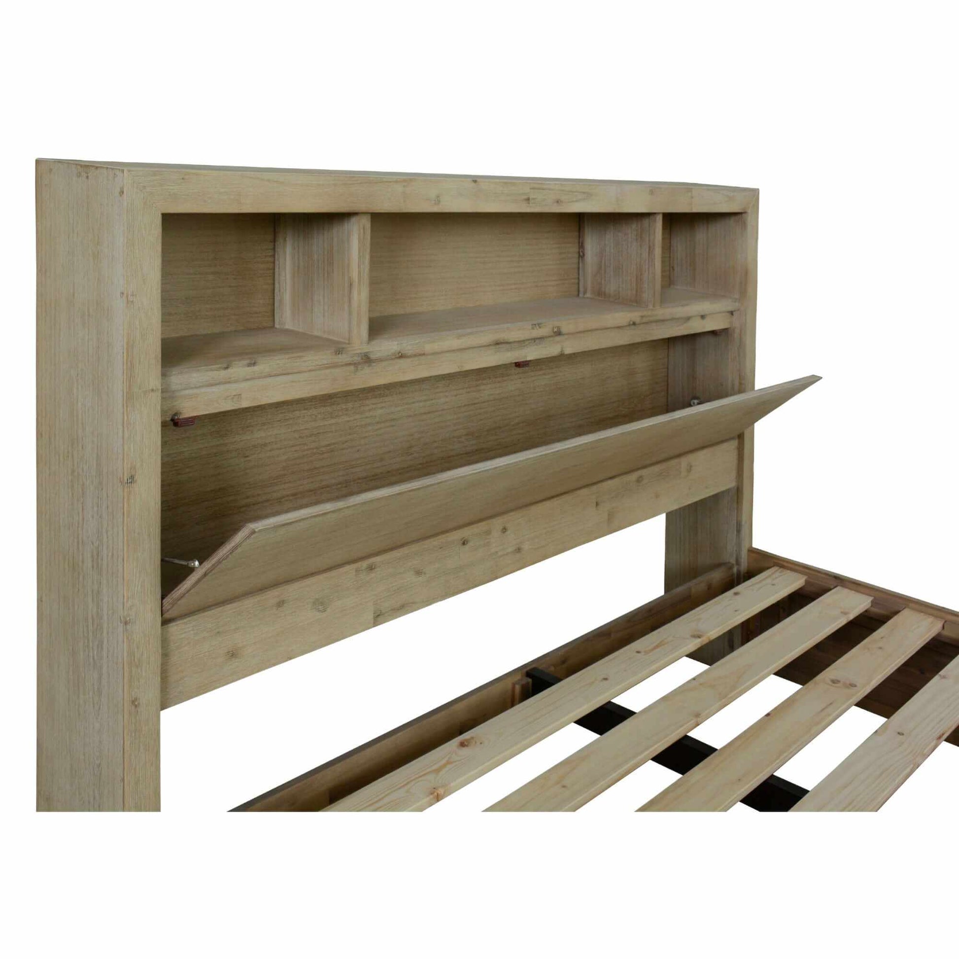 Brunet Wooden King Size Bed Frame With Storage Drawers - Brush Smoke
