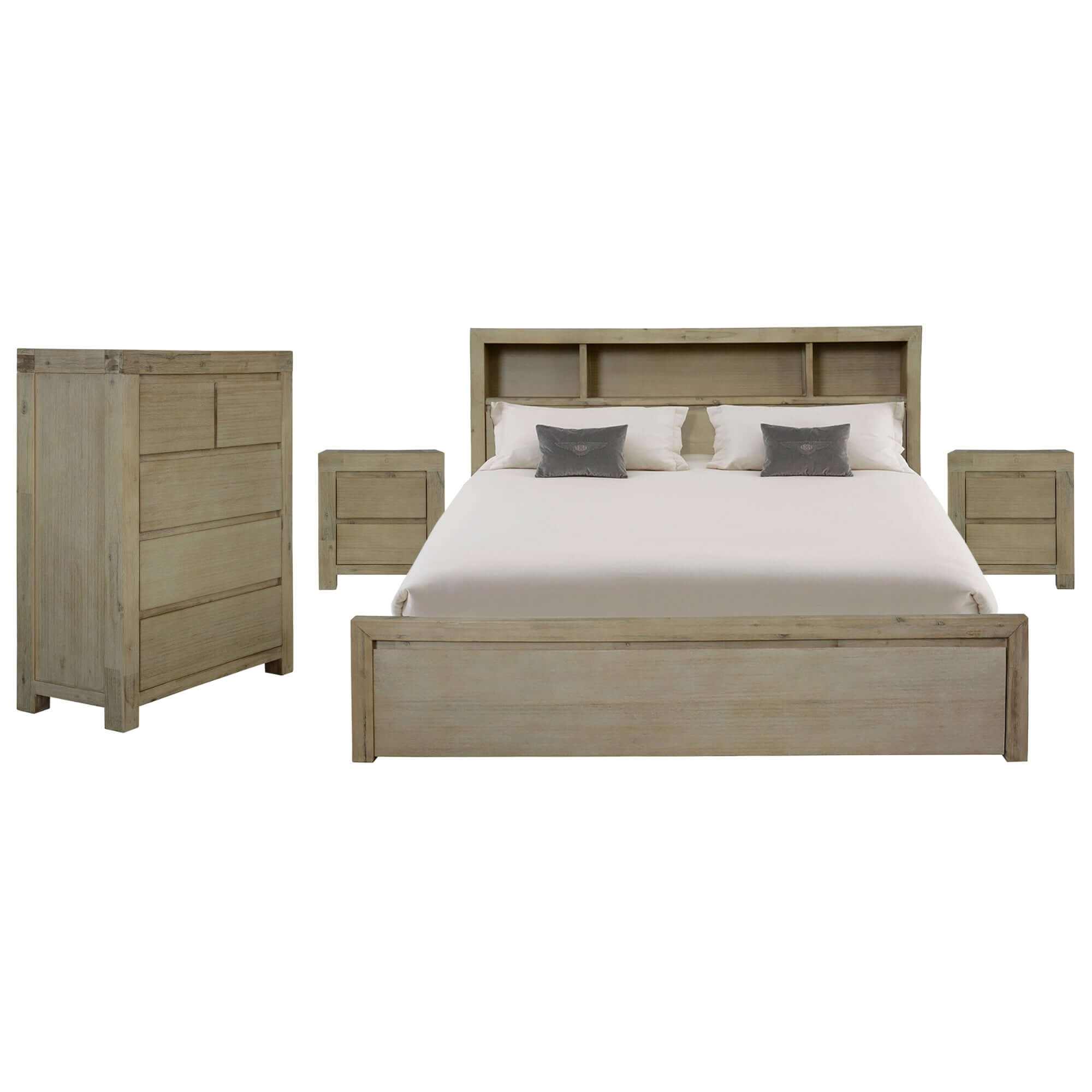 Brunet 4 Piece Queen Bedroom Furniture Set - Brush Smoke