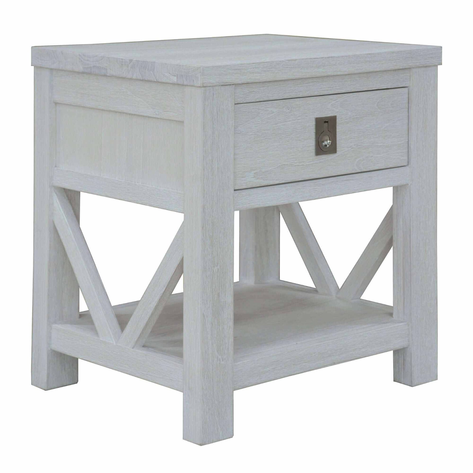 Mindi Wood Whitewash Nightstand Bedroom Cabinet