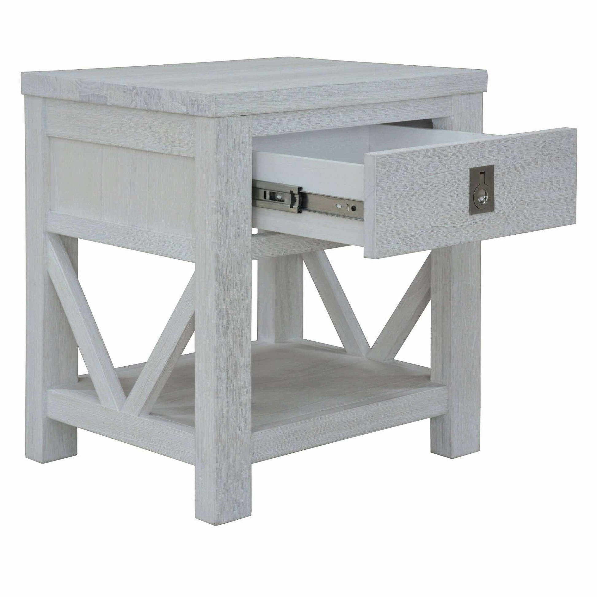 Mindi Wood Whitewash Nightstand Bedroom Cabinet