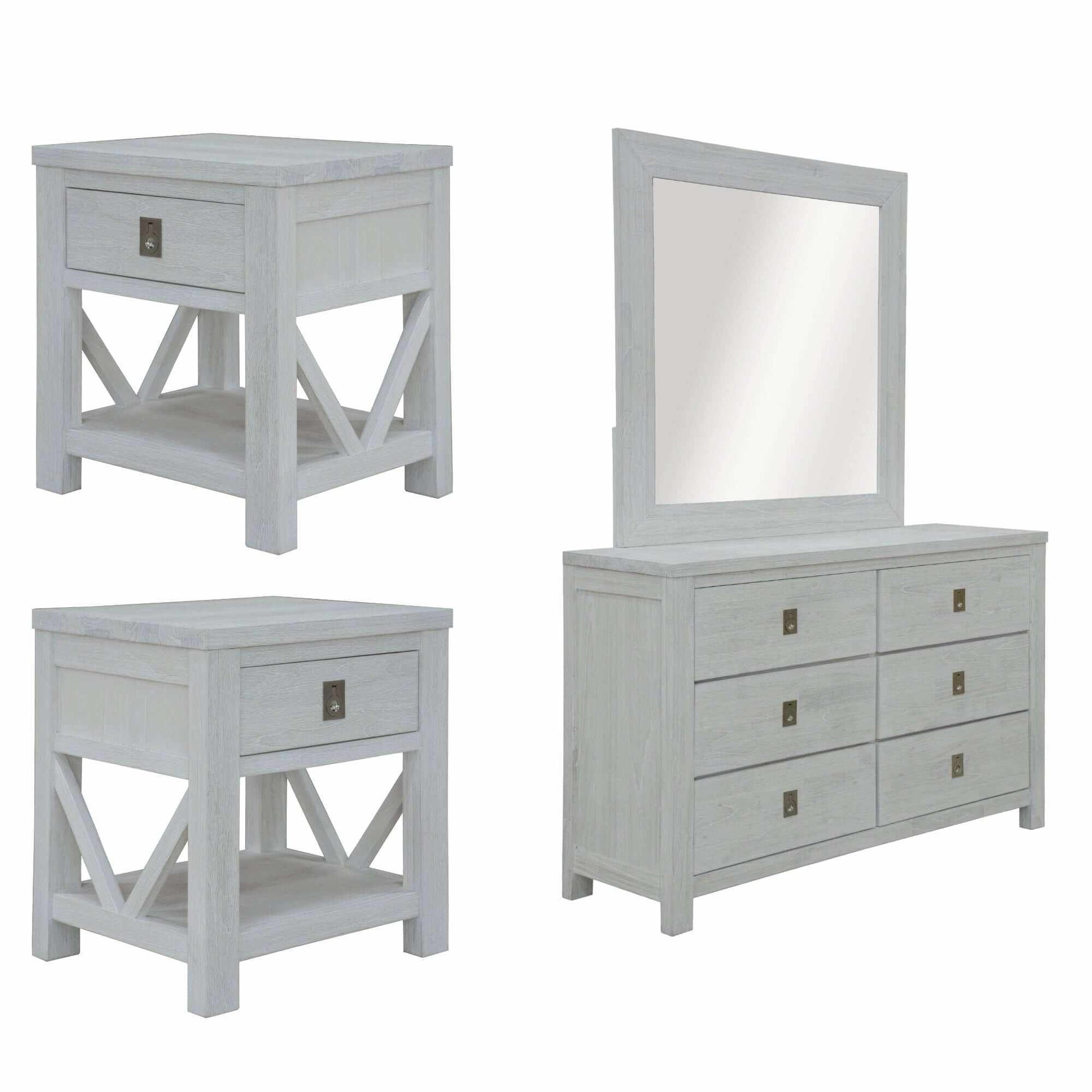 Myer Mirror Dresser And Nightstand Set of 2 Storage Cabinet - White Wa