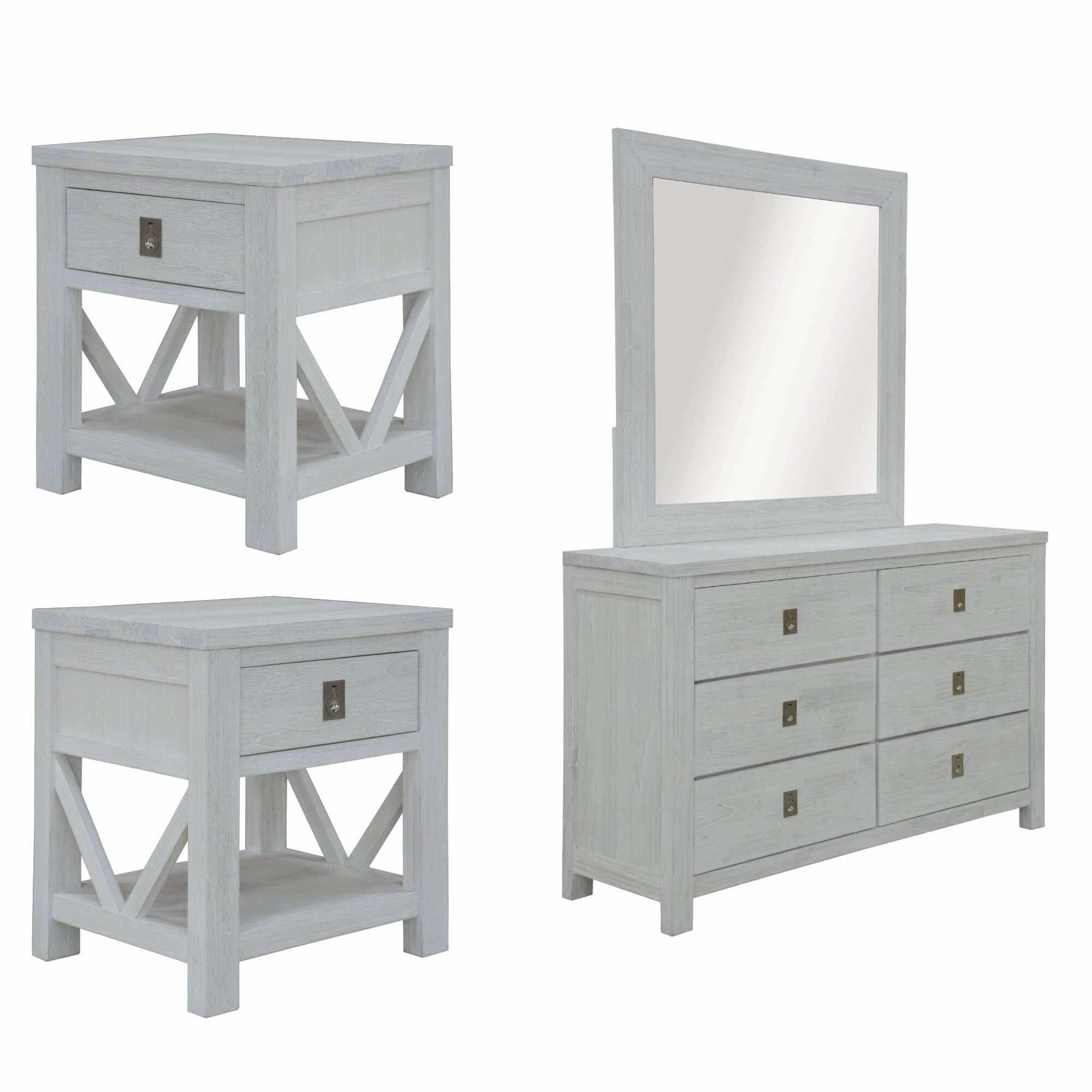 Myer Mirror Dresser And Nightstand Set of 2 Storage Cabinet - White Wa