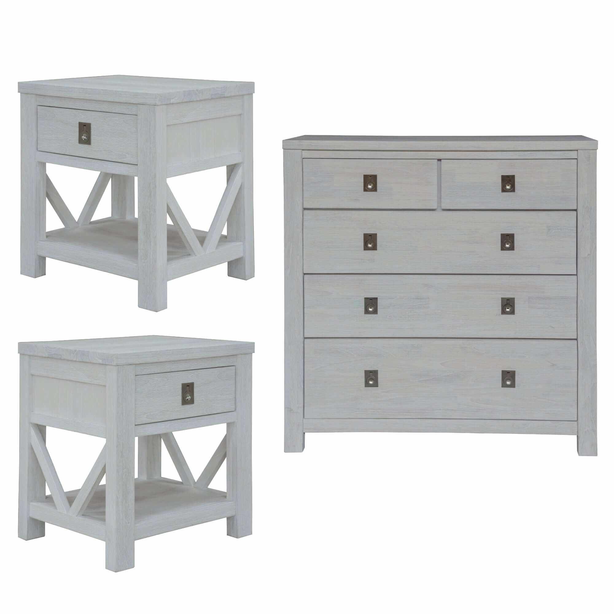 Myer 3pc Bedroom Furniture Set White Wash Finish