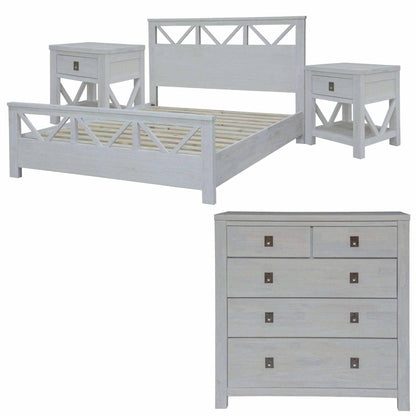 Myer 4 pc King Bed Suite Bedside Tallboy Bedroom Furniture Package Whi