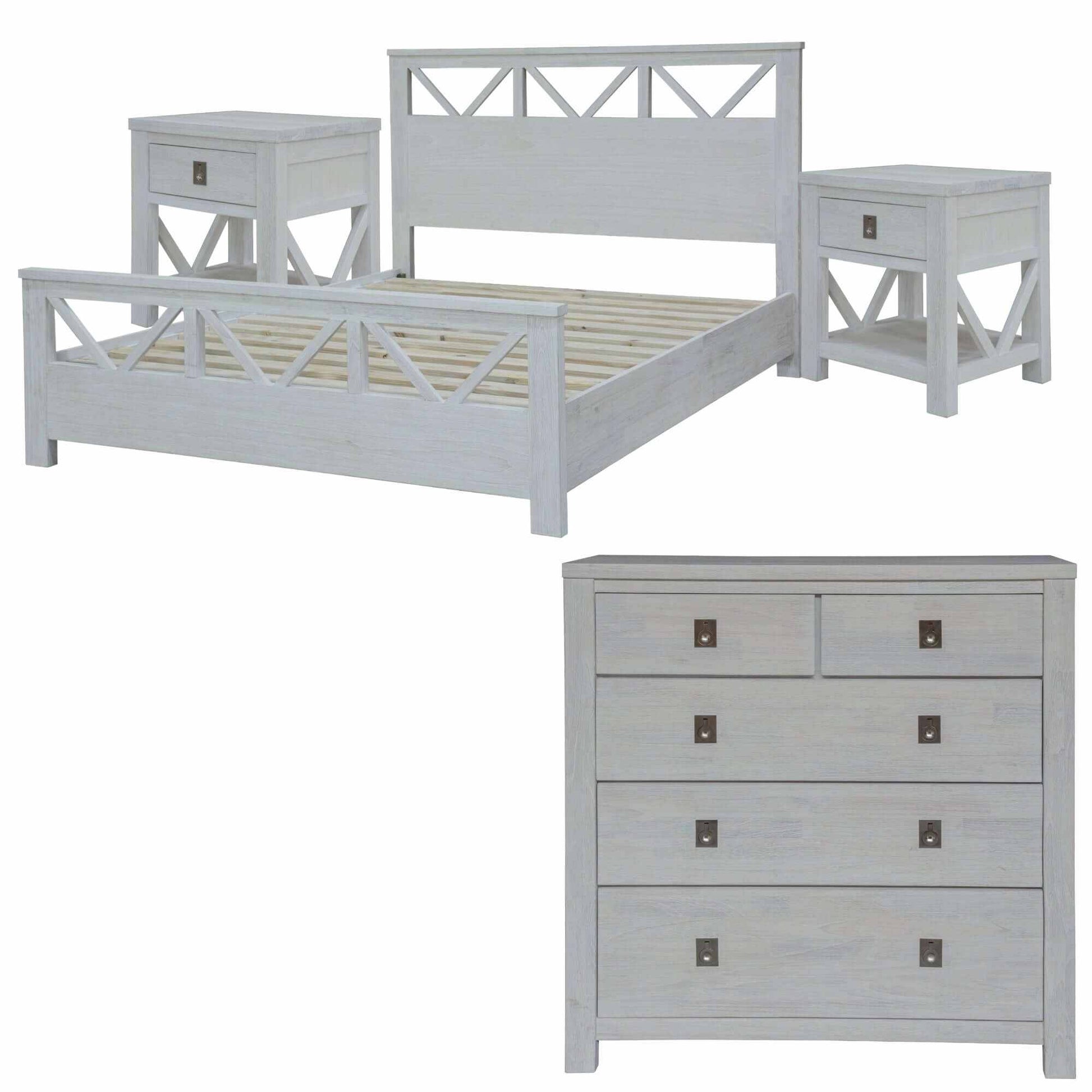 Myer 4pc Queen Bedroom Furniture Sets - White Wash