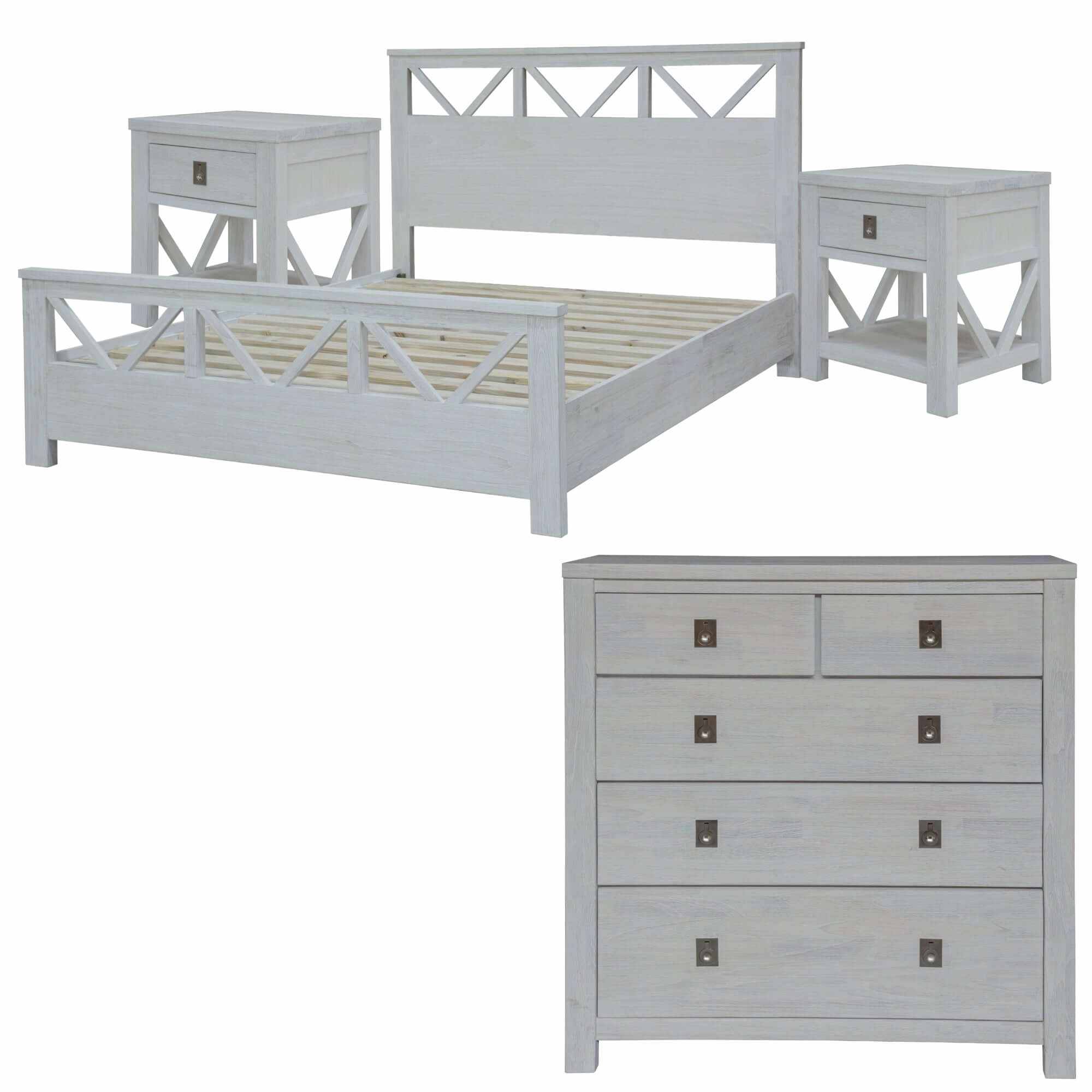 Myer 4pc Queen Bedroom Furniture Sets - White Wash