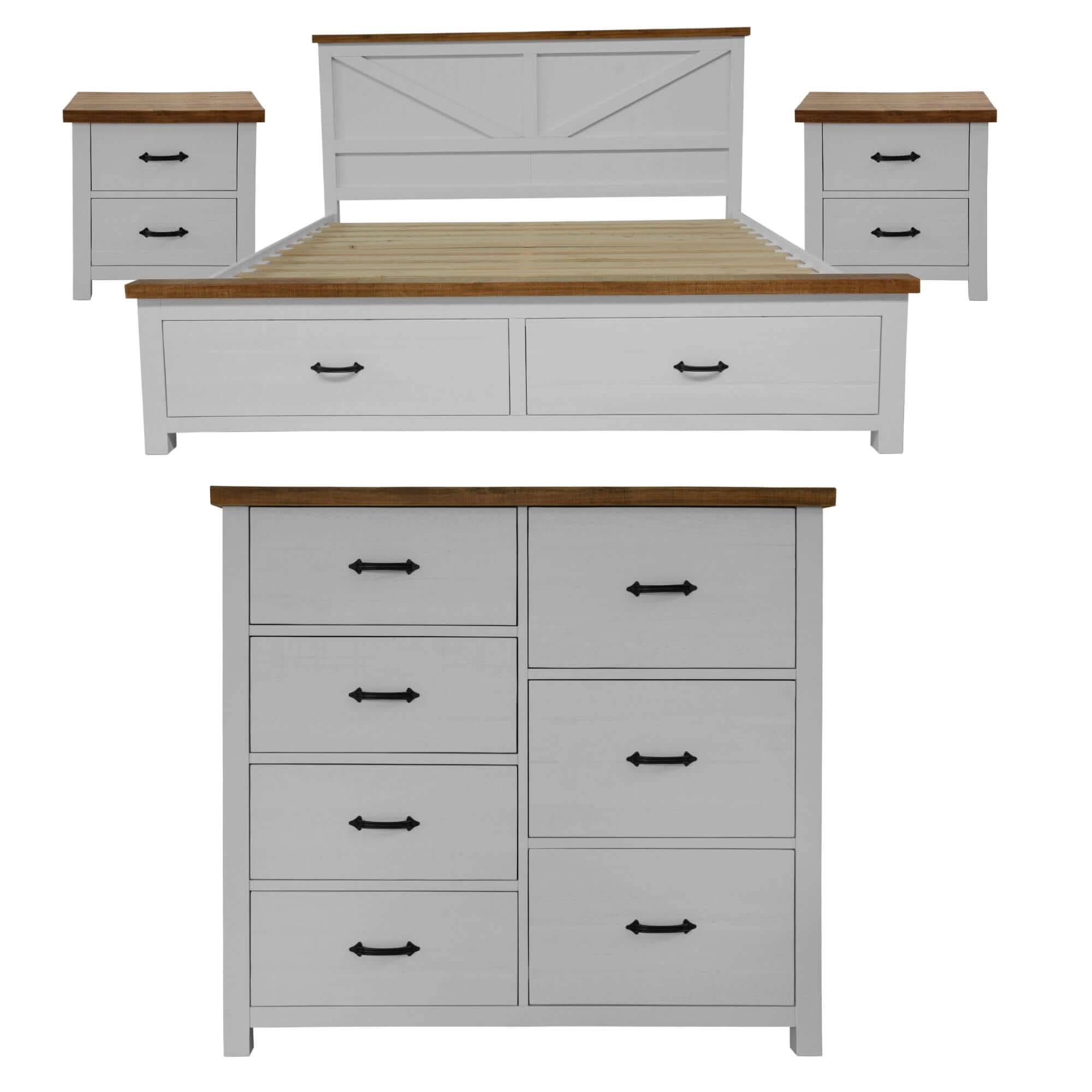 Grandy 4pc Bedroom Set Queen White Brown