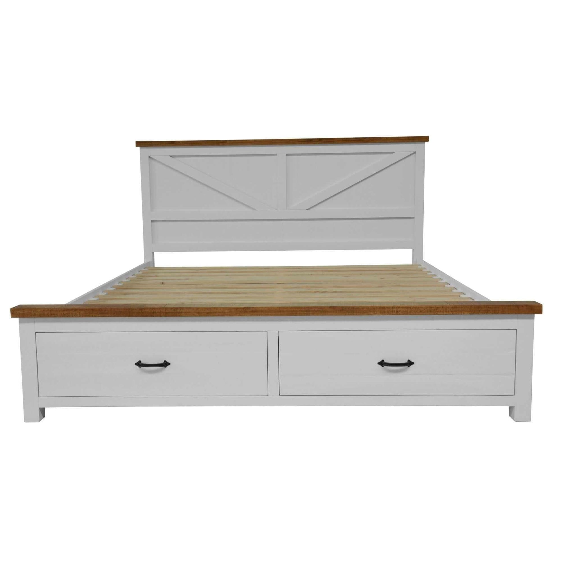 Grandy Queen Size Bed With Storage Drawer White Brown
