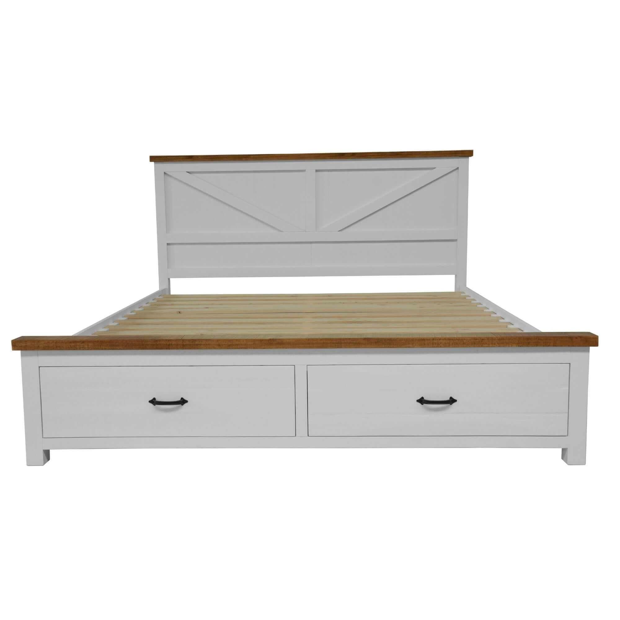 Grandy Queen Size Bed With Storage Drawer White Brown
