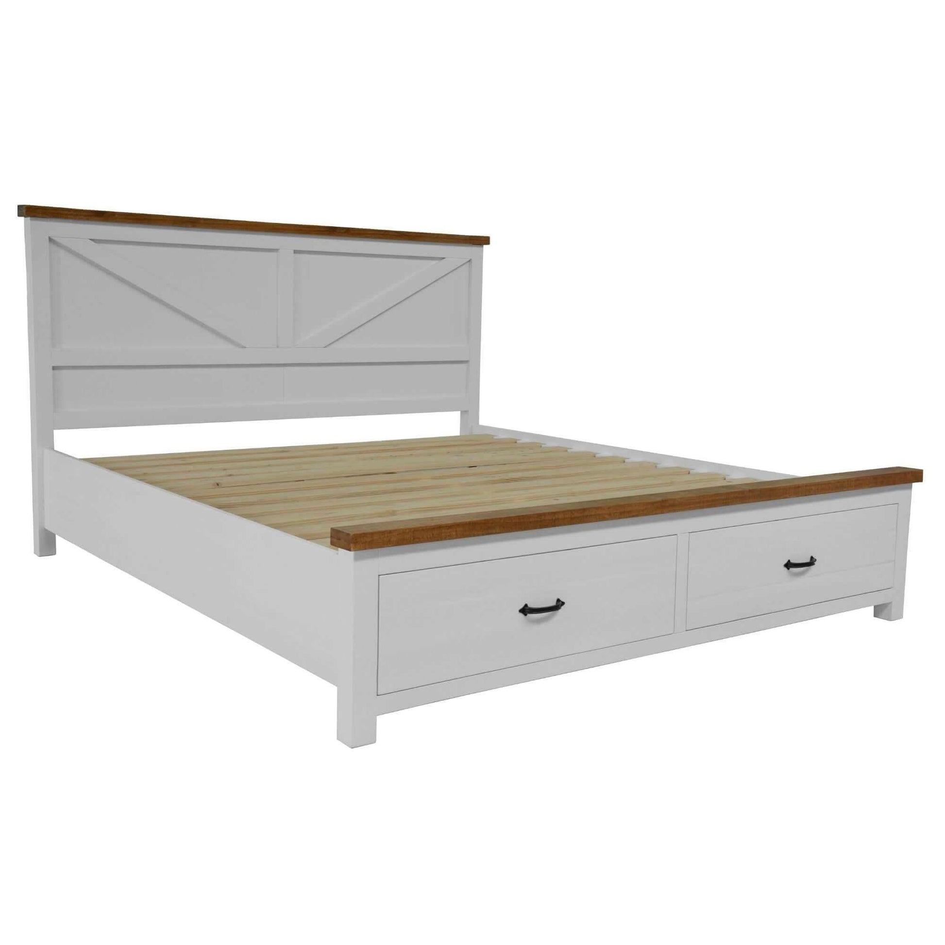 Grandy Queen Size Bed With Storage Drawer White Brown