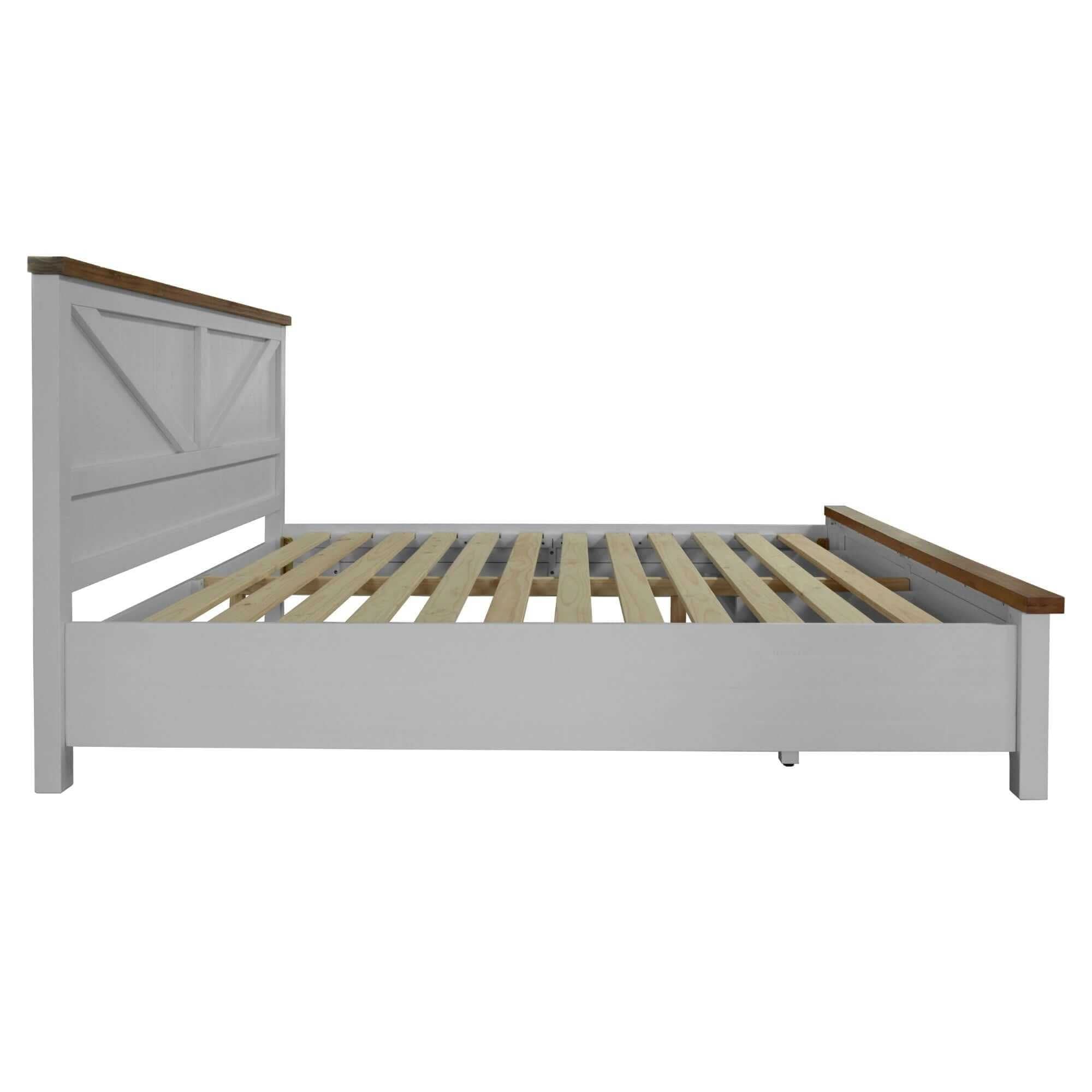 Grandy Queen Size Bed With Storage Drawer White Brown