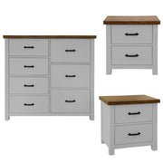 Grandy 3 Piece Bedroom Furniture Set - White Brown