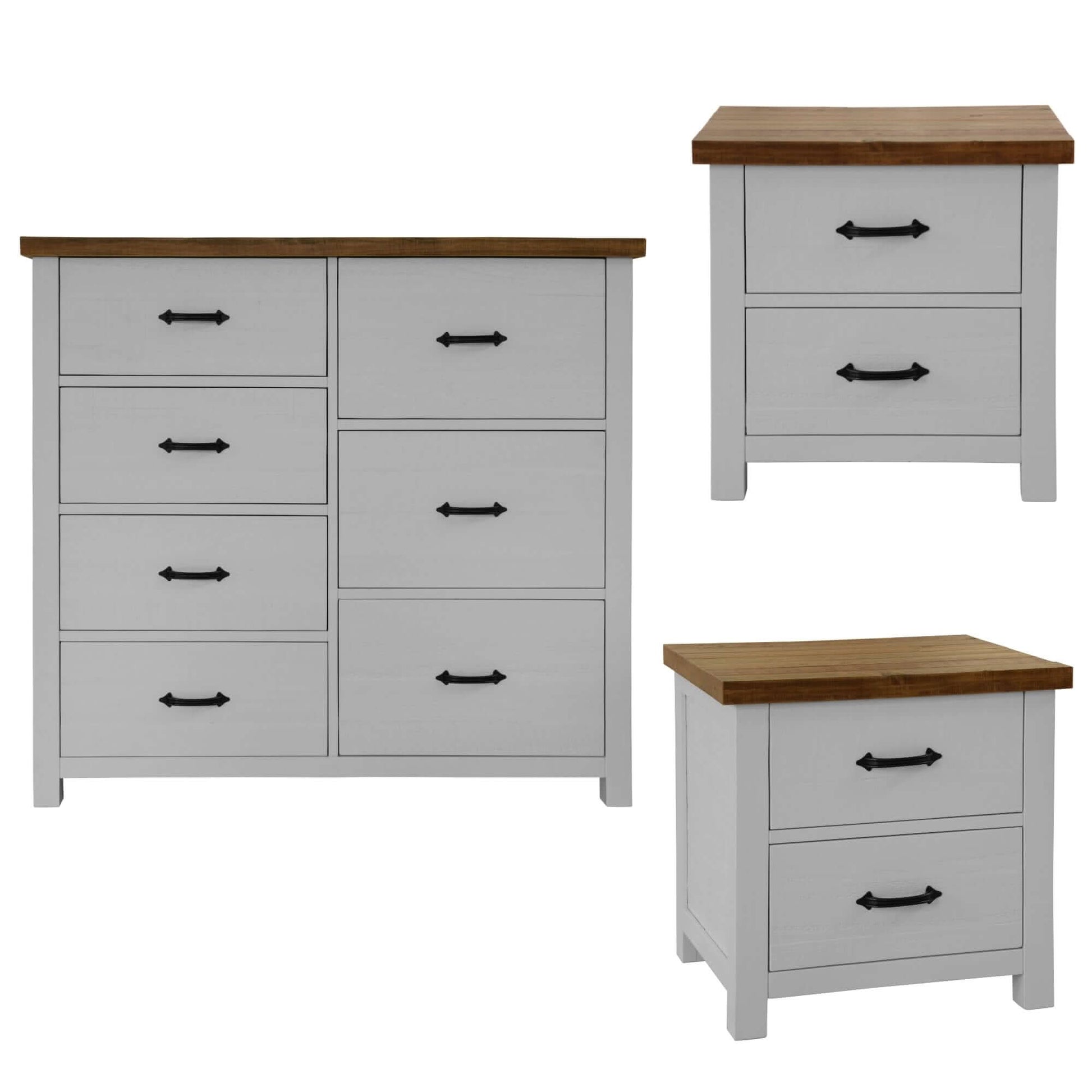 Grandy 3 Piece Bedroom Furniture Set - White Brown